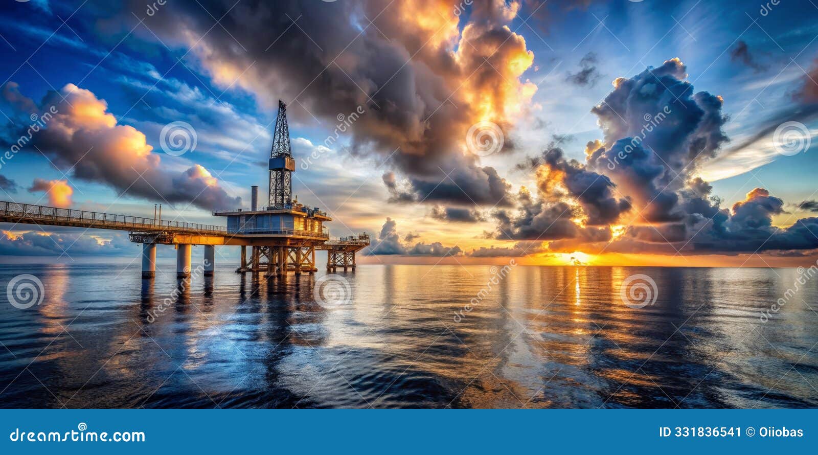 oil rig silhouette at sunrise, oil rig, sunrise, ocean, reflection