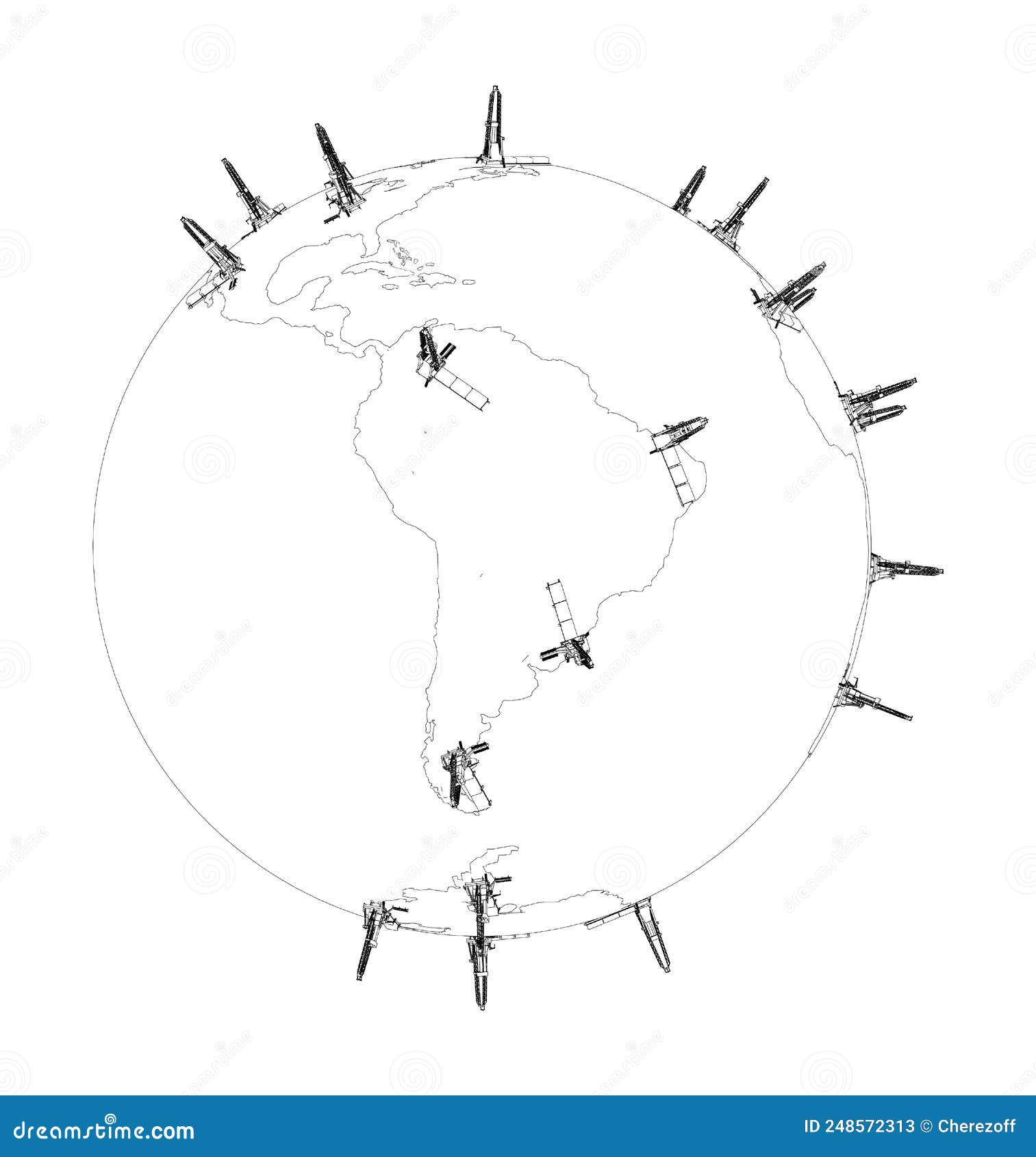 Oil rigs on Earth. Vector stock vector. Illustration of power 248572313