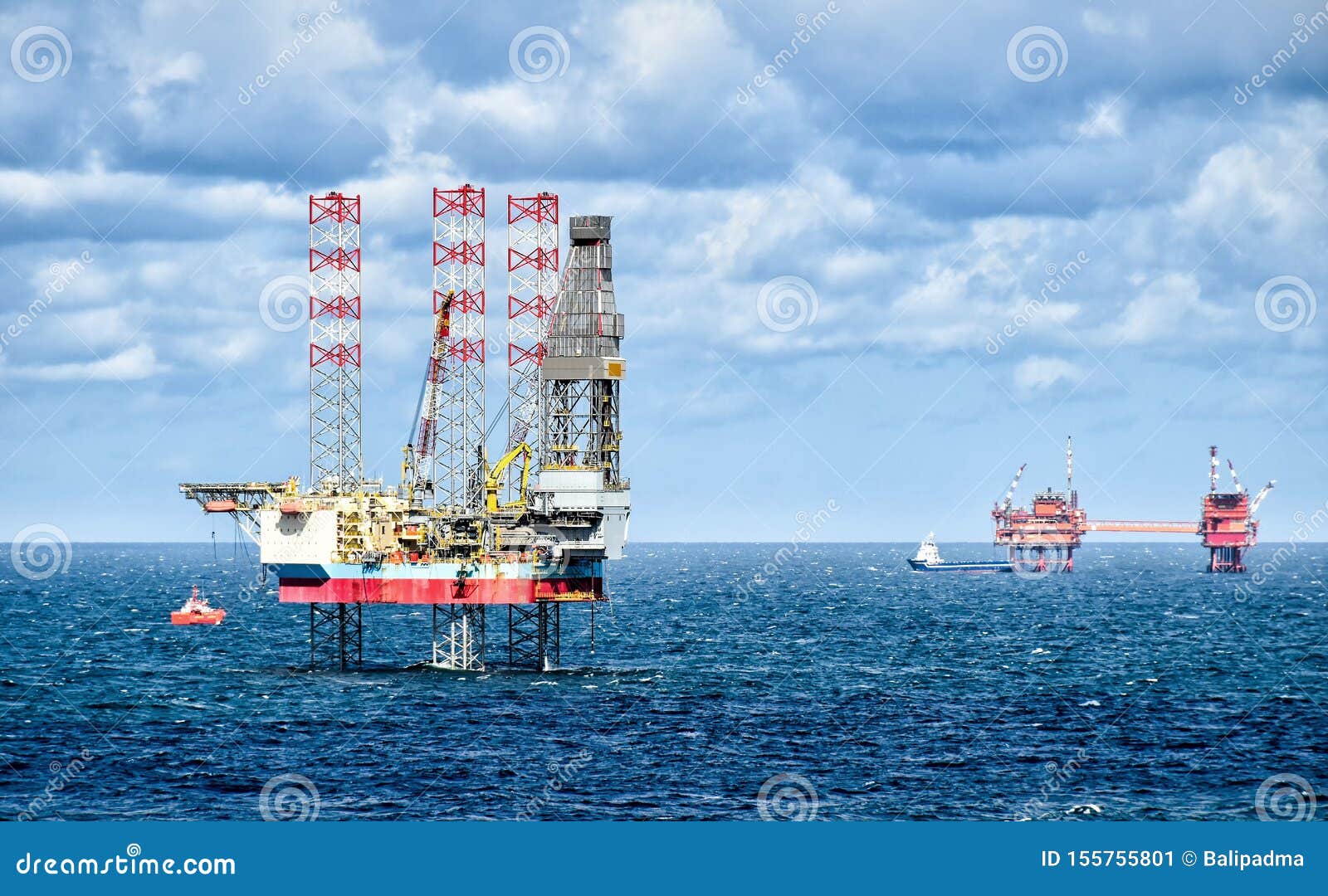 Oil Rigs and Supply Vessels at Sea Stock Image Image of brent, offshore 155755801