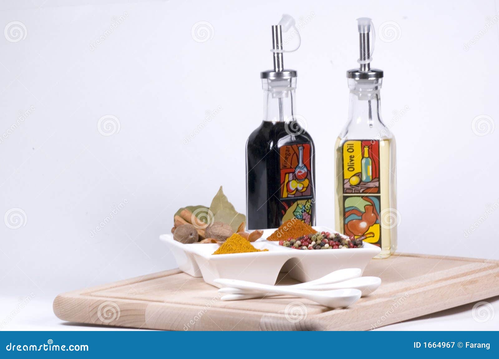 Oil and vinegar and spices stock image. Image of leaves 1664967