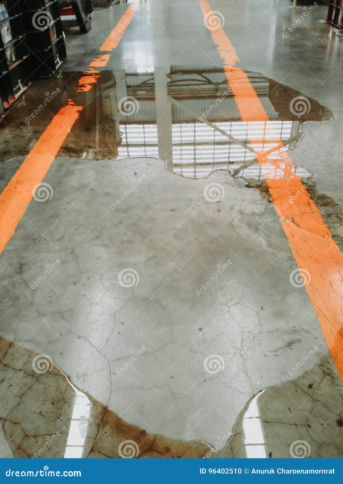 Oil Or Water Leak On Concrete Floor , Need Clean And Careful Dan Stock Photo Image of break