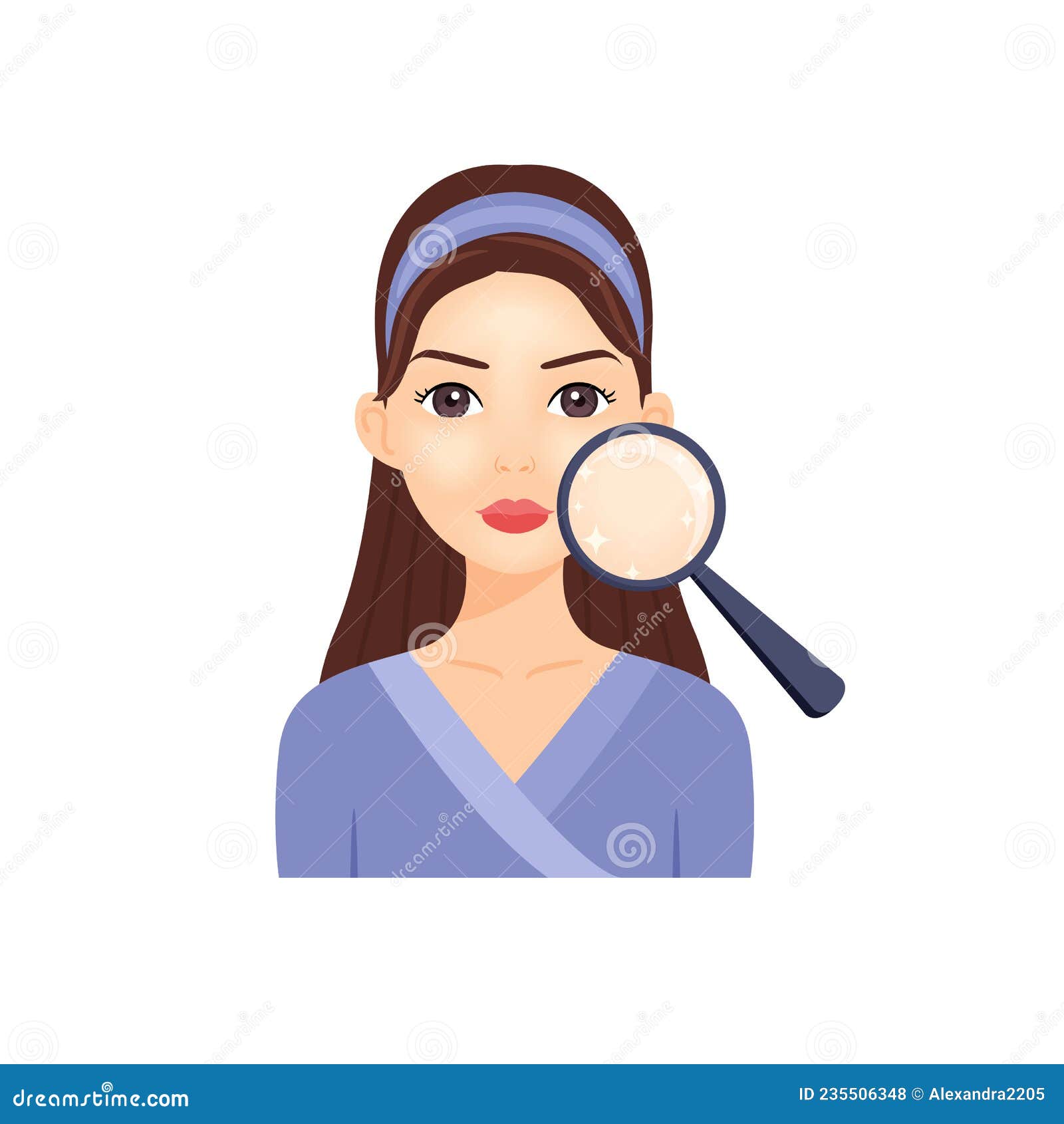 Oily Skin on Beautiful Female Face. Magnifying Glass, Diagnosis of Problem  Skin and Pretty Woman. Color Flat Cartoon Style Stock Vector - Illustration  of sebum, young: 235506348