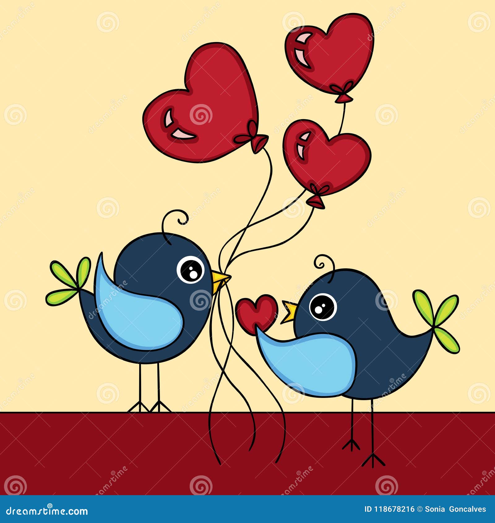 Oiseaux à Larrière Plan Damour Illustration De Vecteur