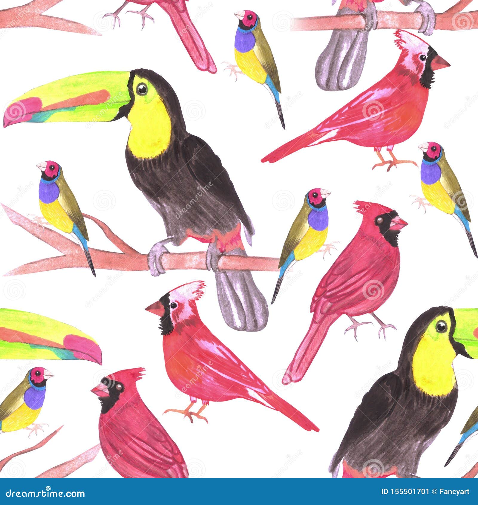 Oiseaux Daquarelle Dans Laquarelle Sans Couture De Modèle