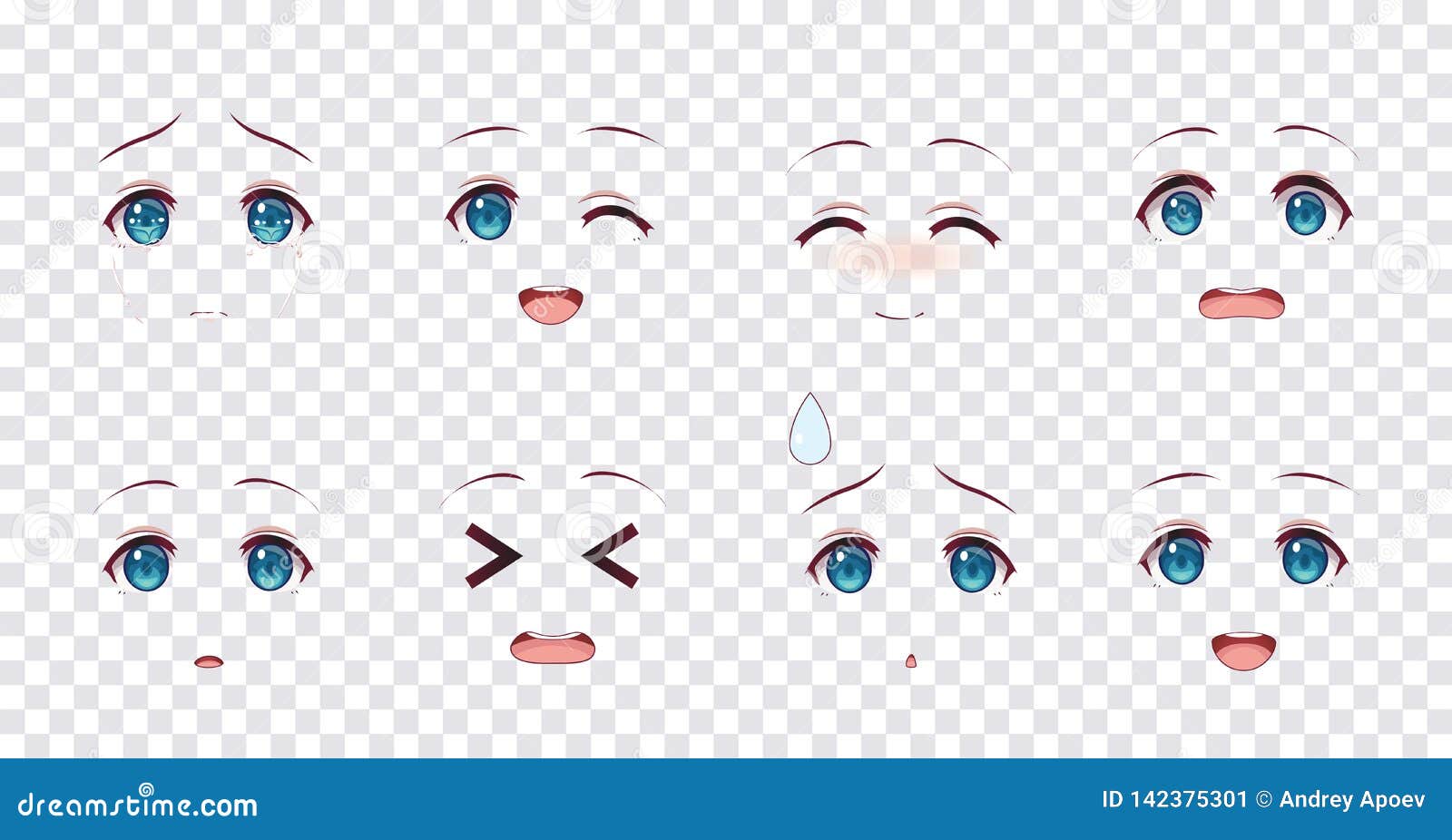 Ojos Azules De Las Emociones De Las Muchachas Del Manga Del Animado  Ilustración del Vector - Ilustración de adorable, mejilla: 142375301