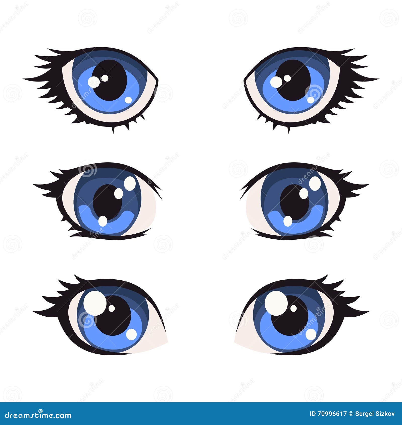 Ojos Azules Del Animado De La Historieta Fijados Vector Ilustración del  Vector - Ilustración de fondo, estilizado: 70996617