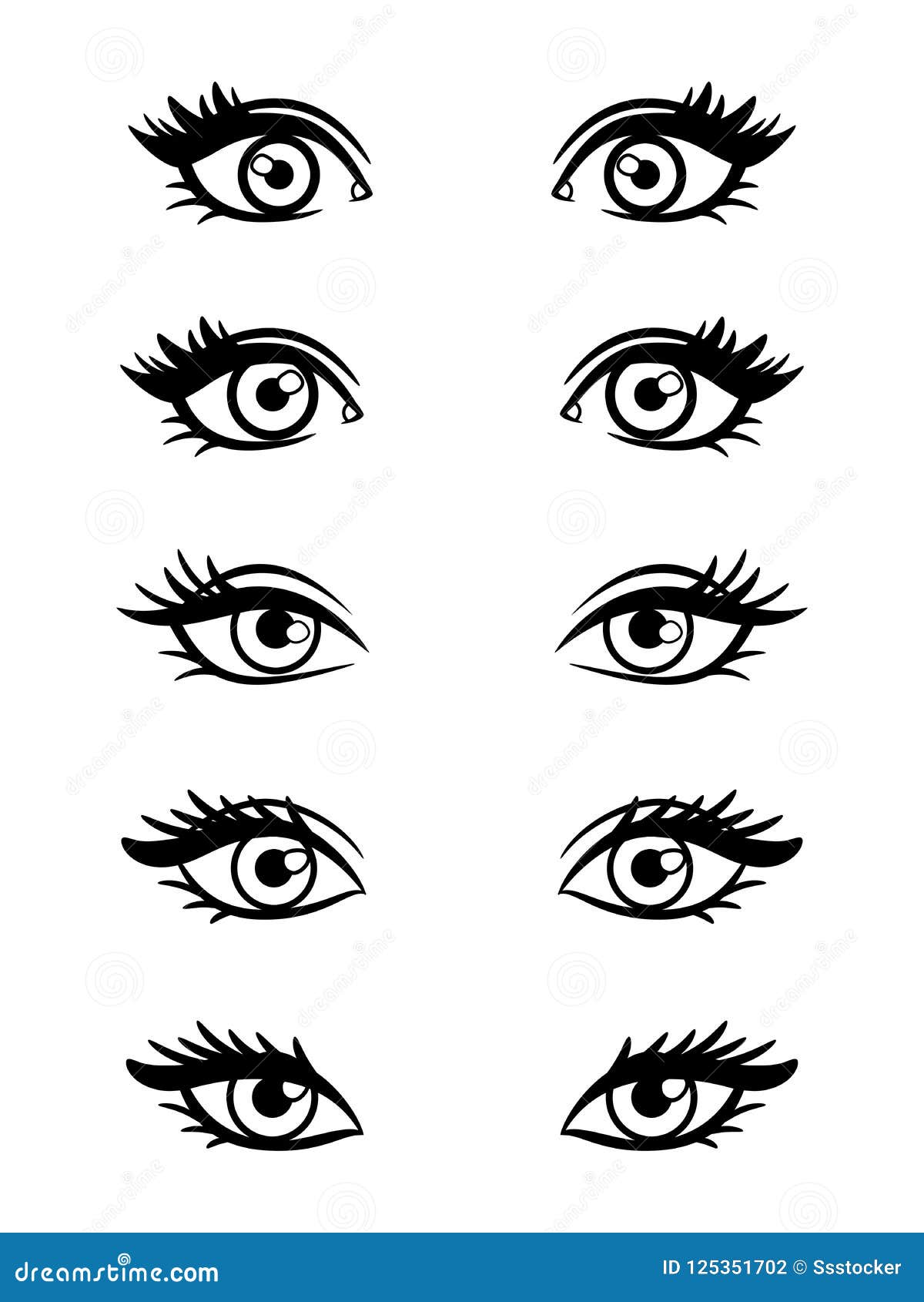 Ojos De La Hembra Del Personaje De Dibujos Animados Ilustración del Vector  - Ilustración de negro, anguloso: 125351702
