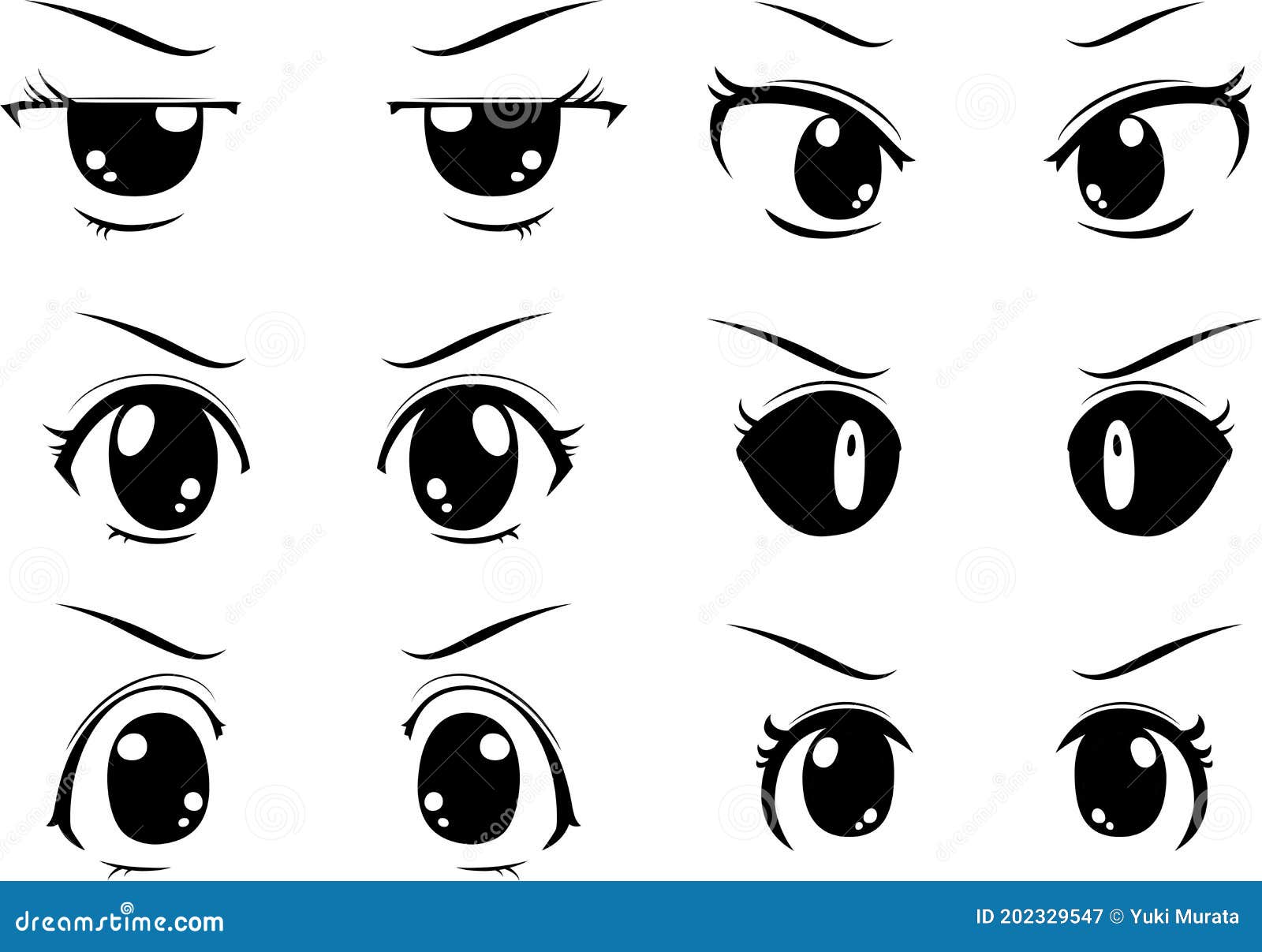 Ojos Monocromos Lindos De Estilo Animado Con Aspecto Molesto Ilustración  del Vector - Ilustración de primer, acortar: 202329547