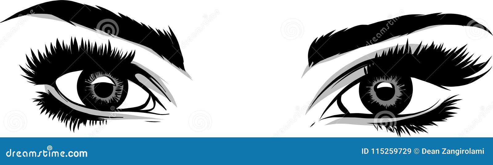 Ojos resueltos y orgullosos. Dibujo de los ojos que muestran orgullo y confianza en sí mismo Las pestañas largas dan a su mirada una marca elegante