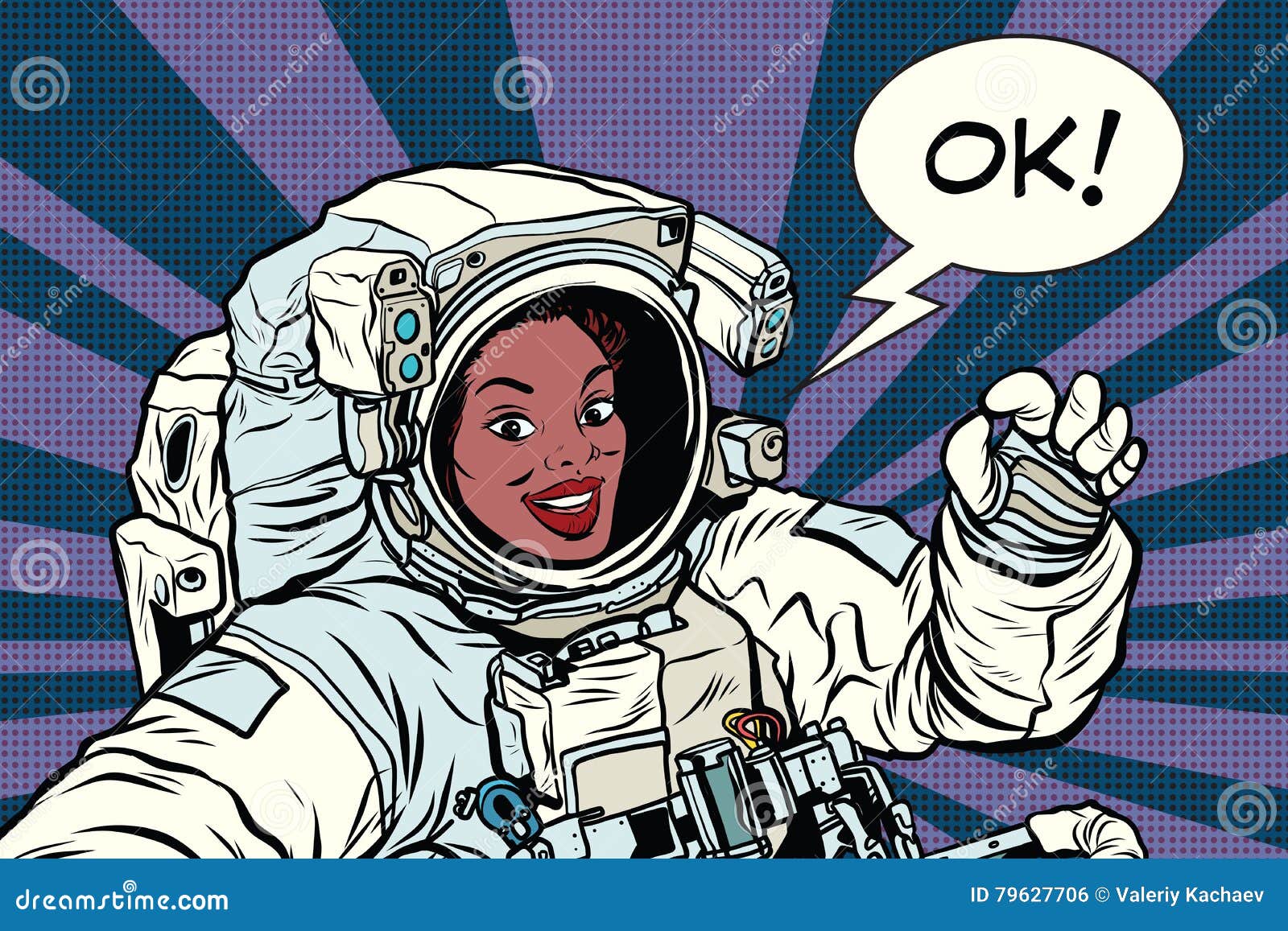 ok gesture woman astronaut in a spacesuit