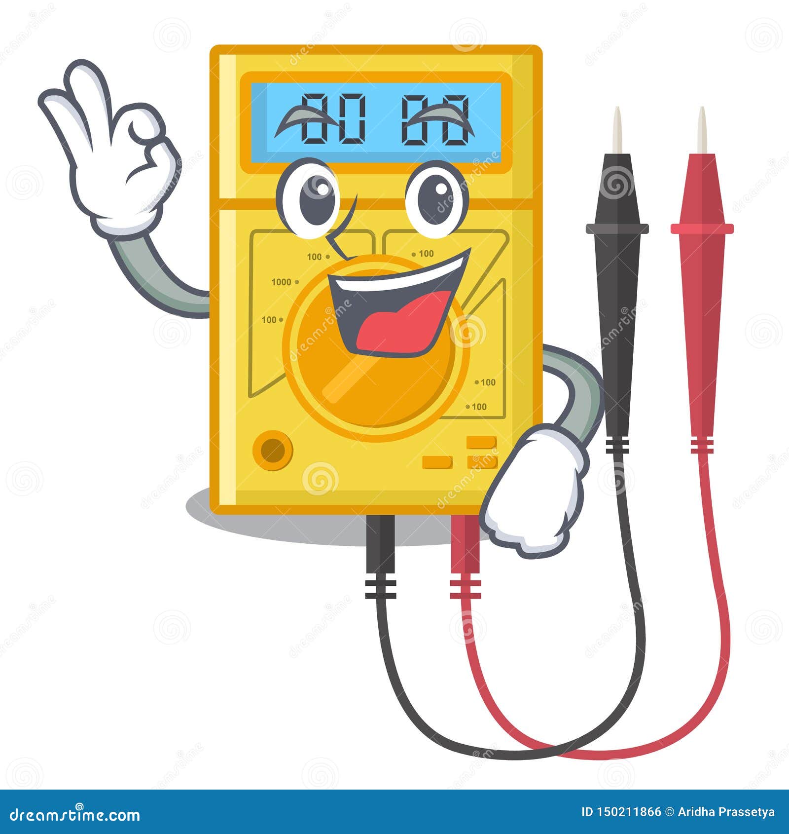 Okay Digital Multimeter Isolated with the Character Stock Vector