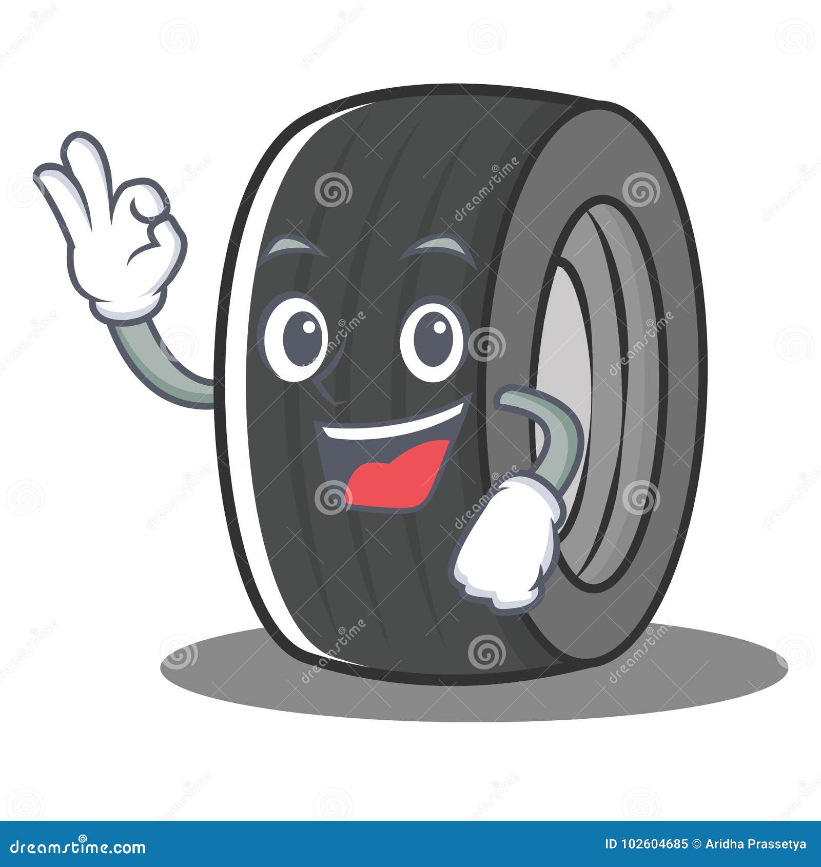 Okay Tire Character Cartoon Style Stock Vector - Illustration of happy ...