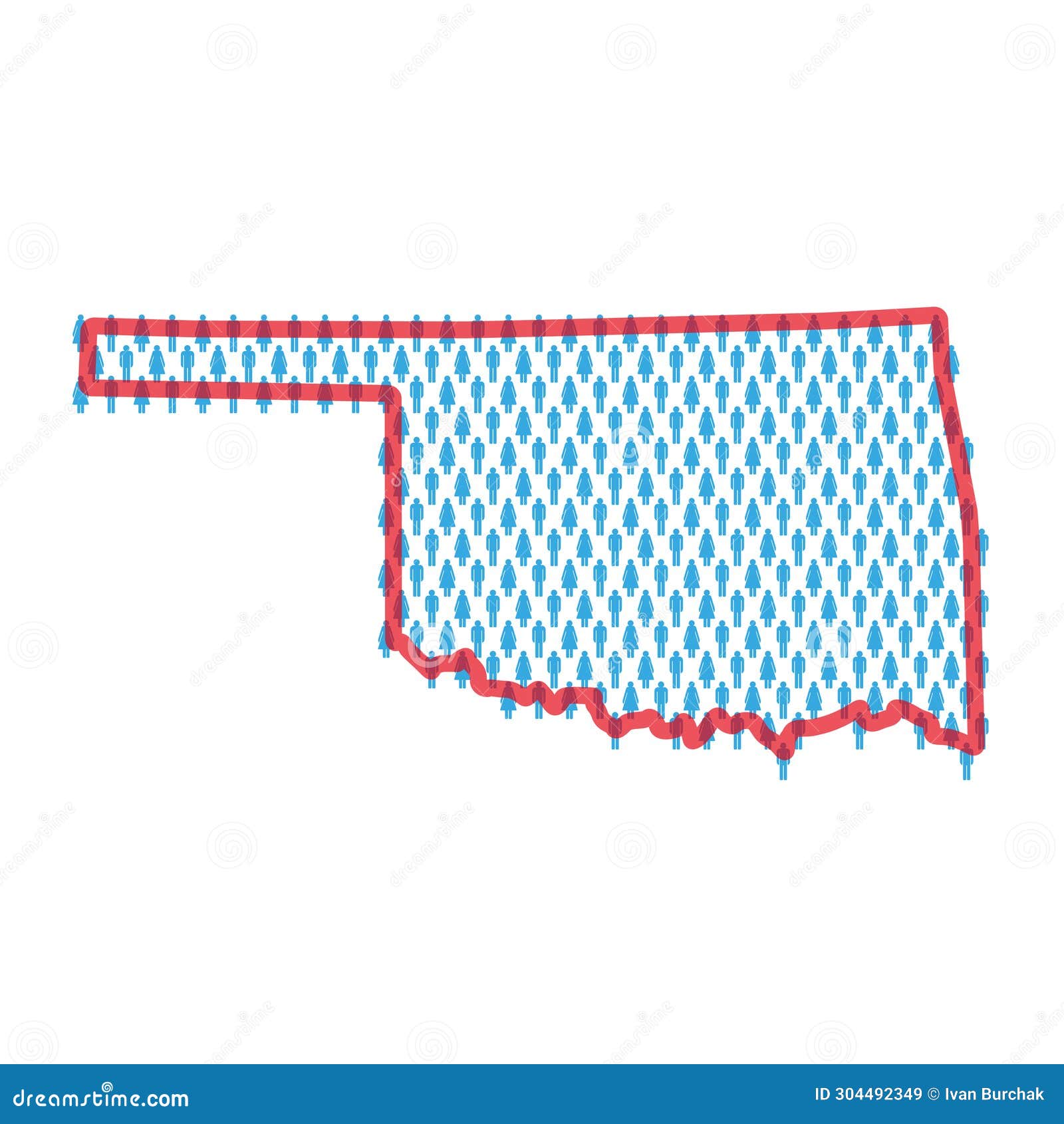 Oklahoma Population Map. Stick Figures People Map. Pattern of Men and