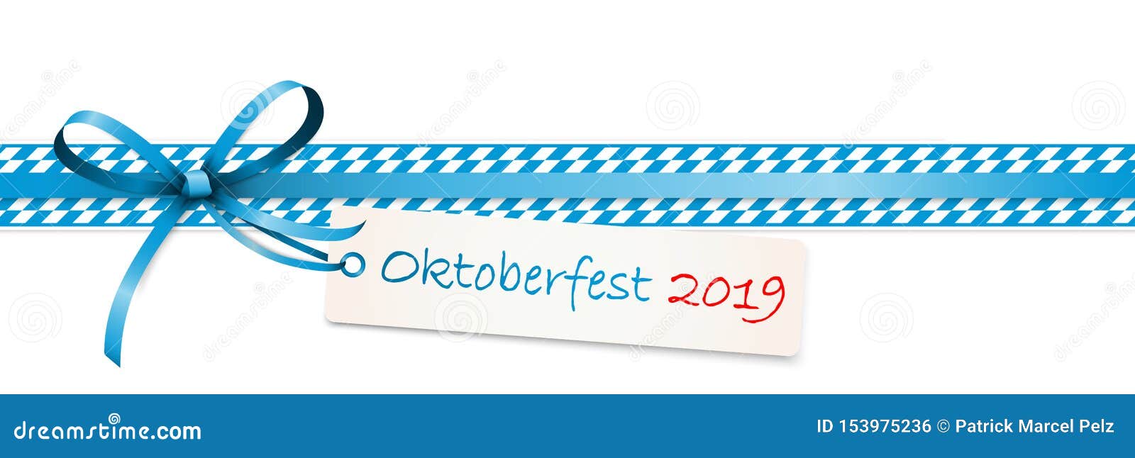 Oktoberfest Blue Ribbon Bow With Hang Tag 2019 Stock Vector