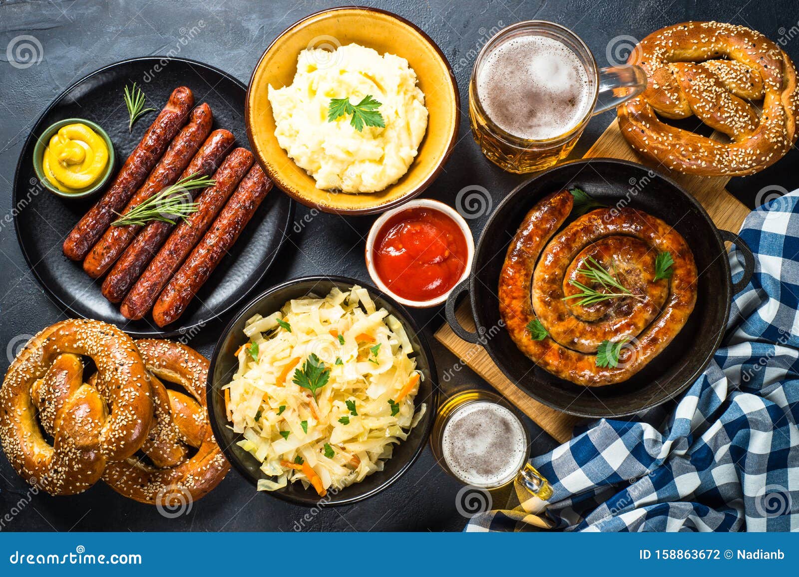 Oktoberfest Food Sausage Beer And Bretzel Stock Photo Image Of oktoberfest-food-sausage-beer-and-bretzel-stock-photo-image-of