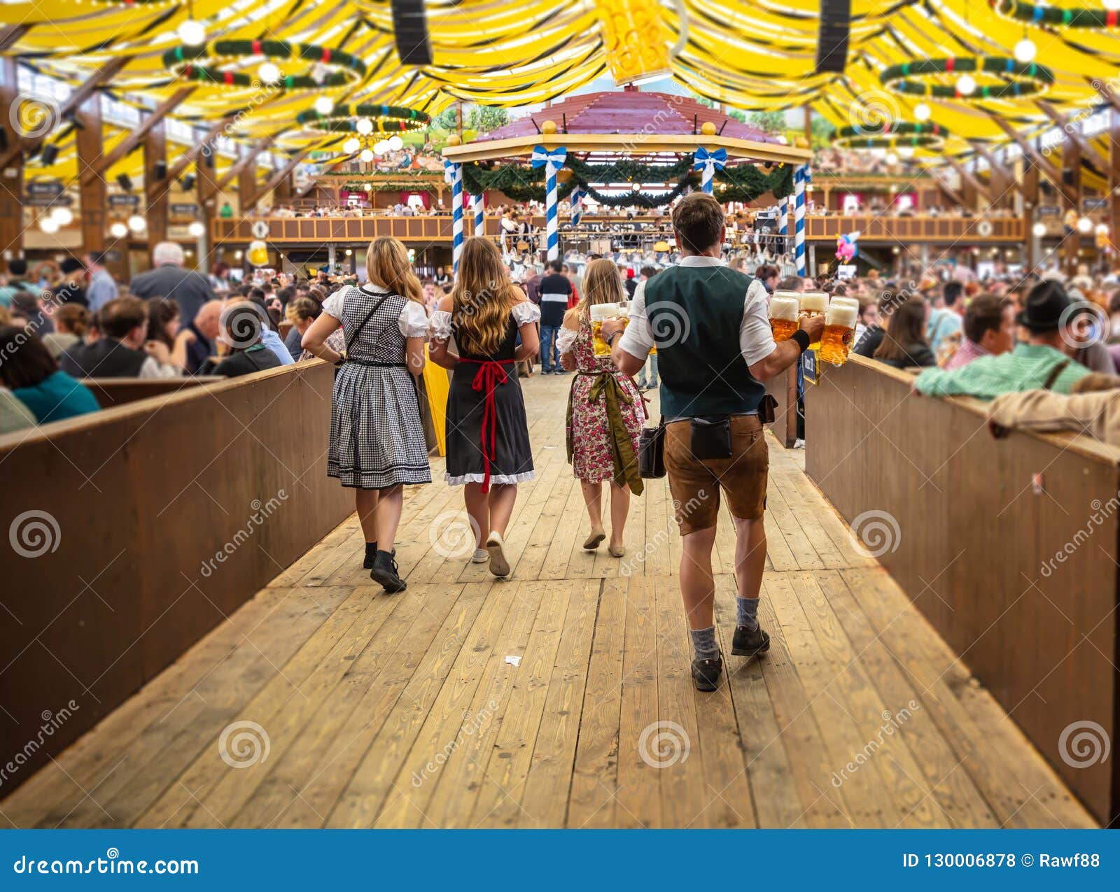 Oktoberfest, Munich, Germany. Waiter Holding Beers, Tent Interior ...