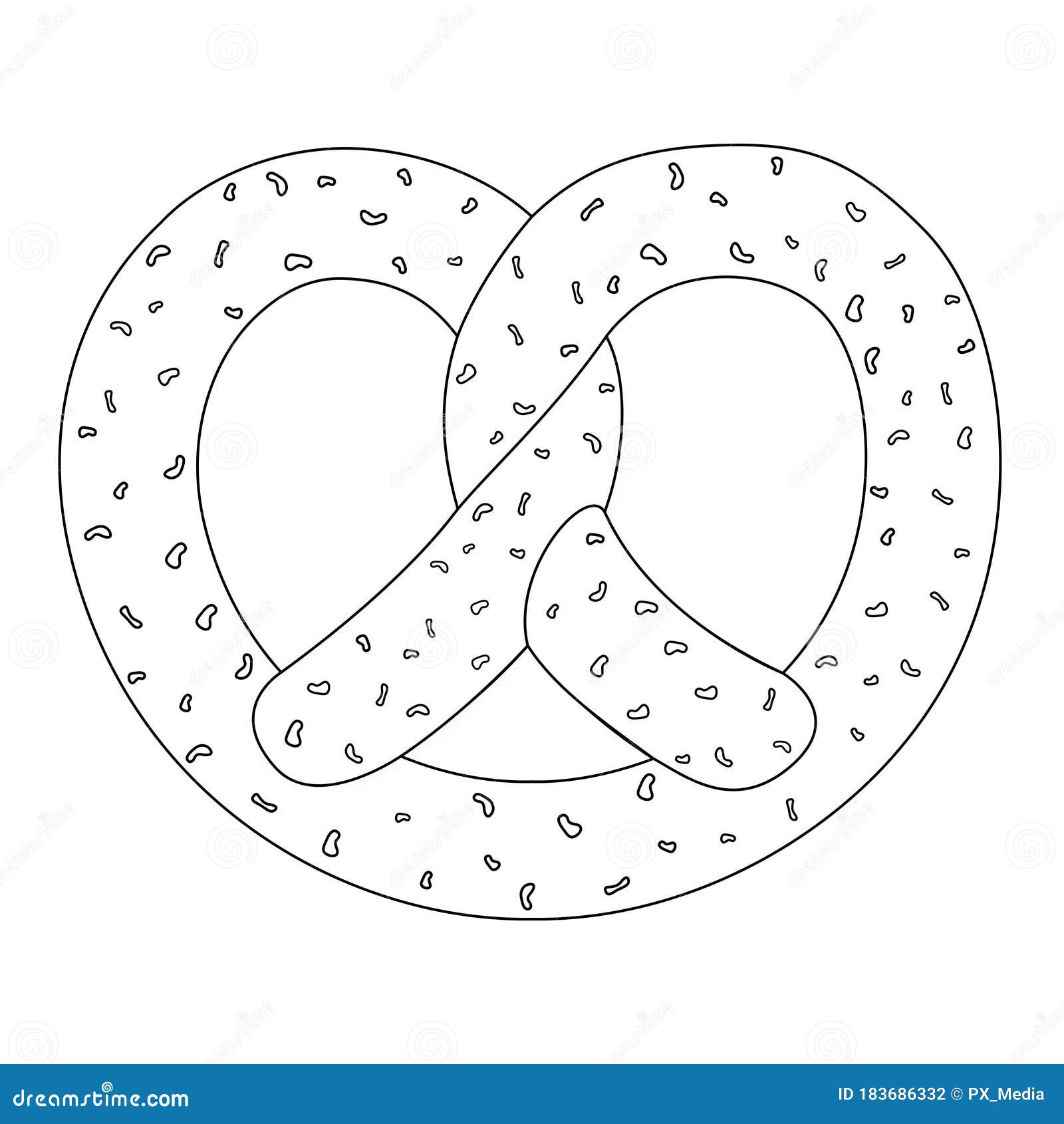 Pretzel Illustration Outline Drawing, White Background Stock