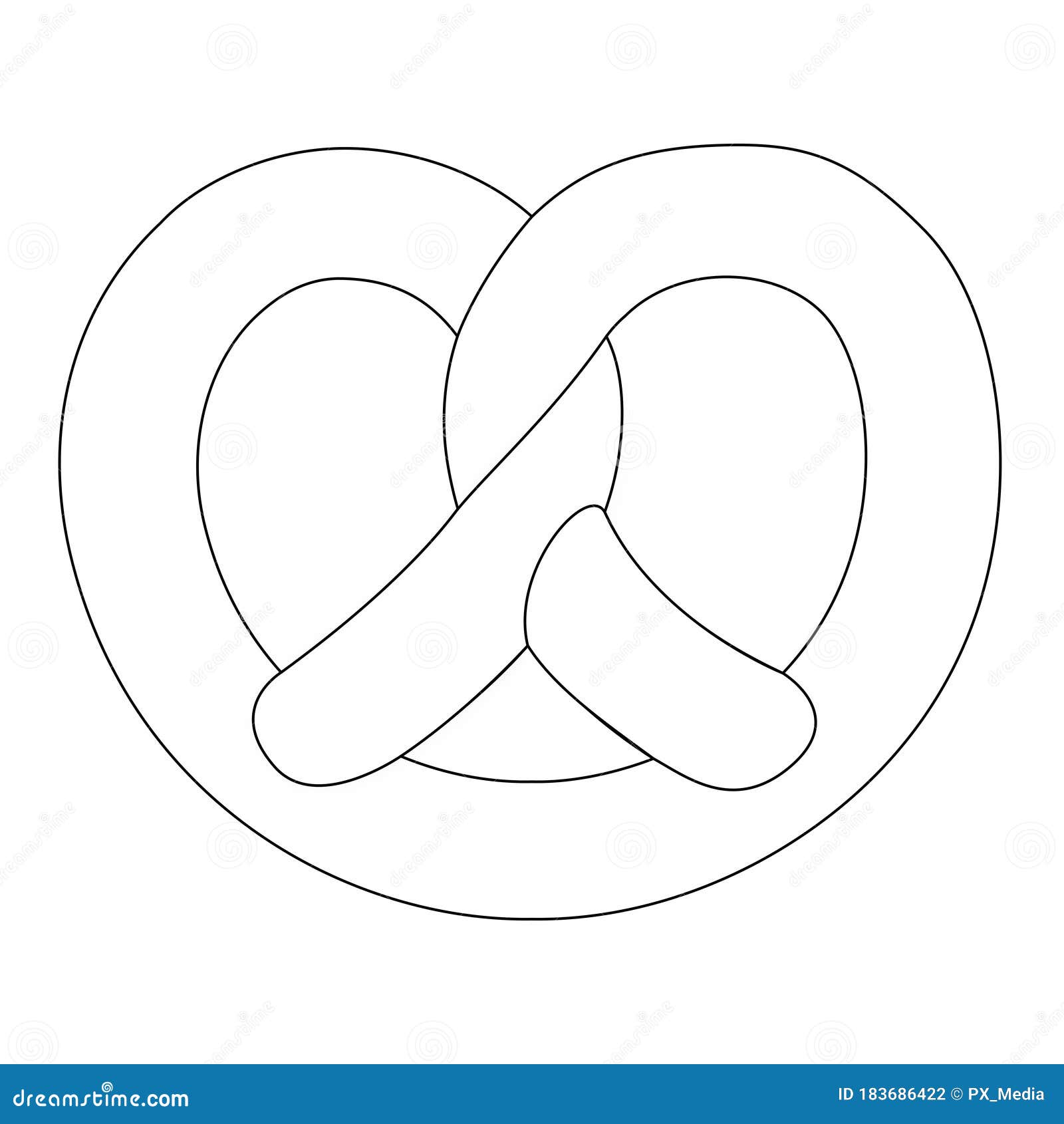 Pretzel Illustration Outline Drawing, White Background