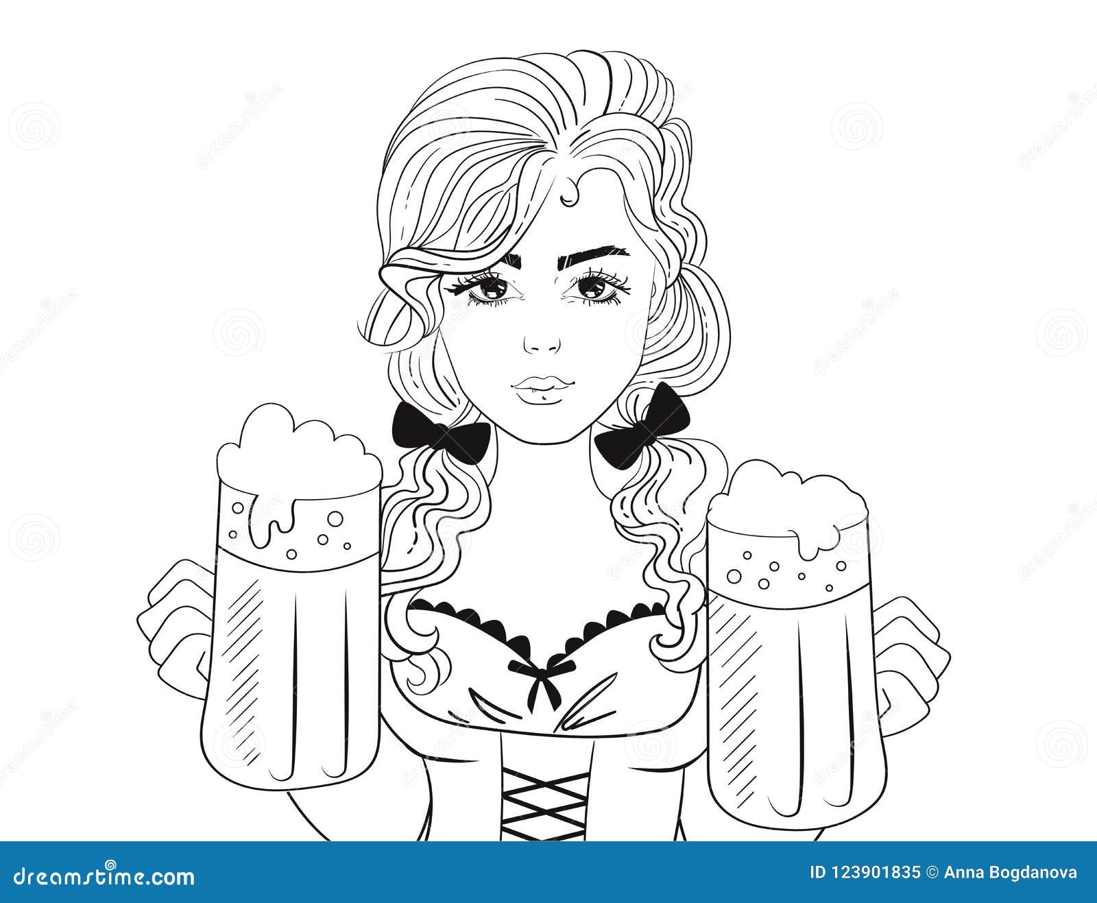 Oktoberfest Woman Waitress with Beer. Sketch Vector. Cartoon Stock ...