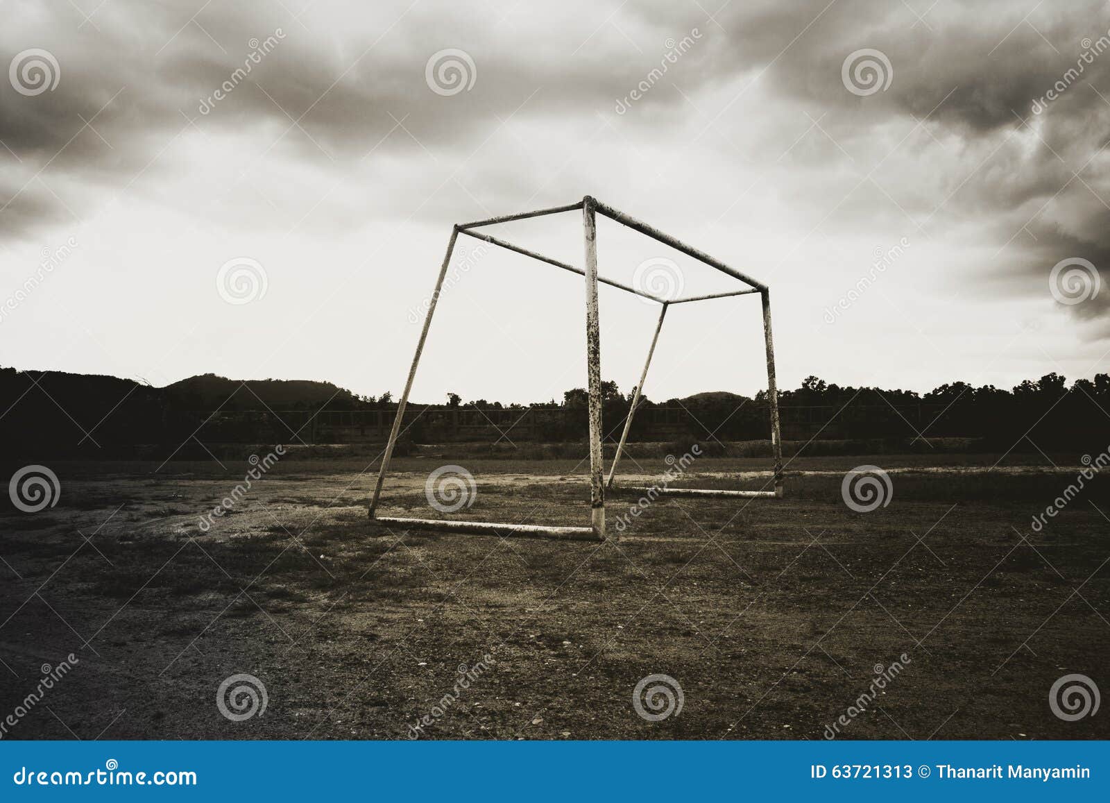 Old Abandoned Football Goal Post Standing on Field Stock Image Image