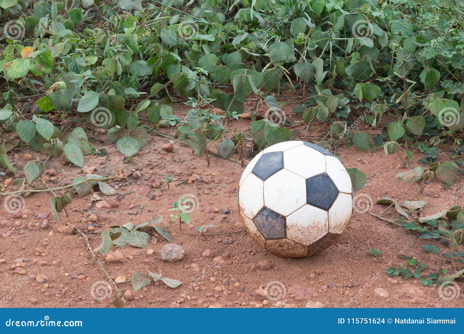 Old Abandoned Football On Ground Stock Photo Image of pebble