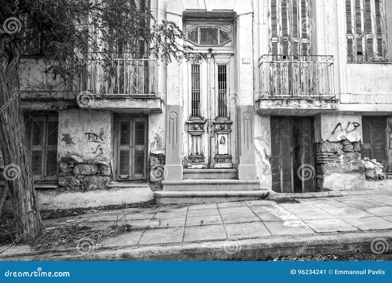 old abandoned, neoclassical house