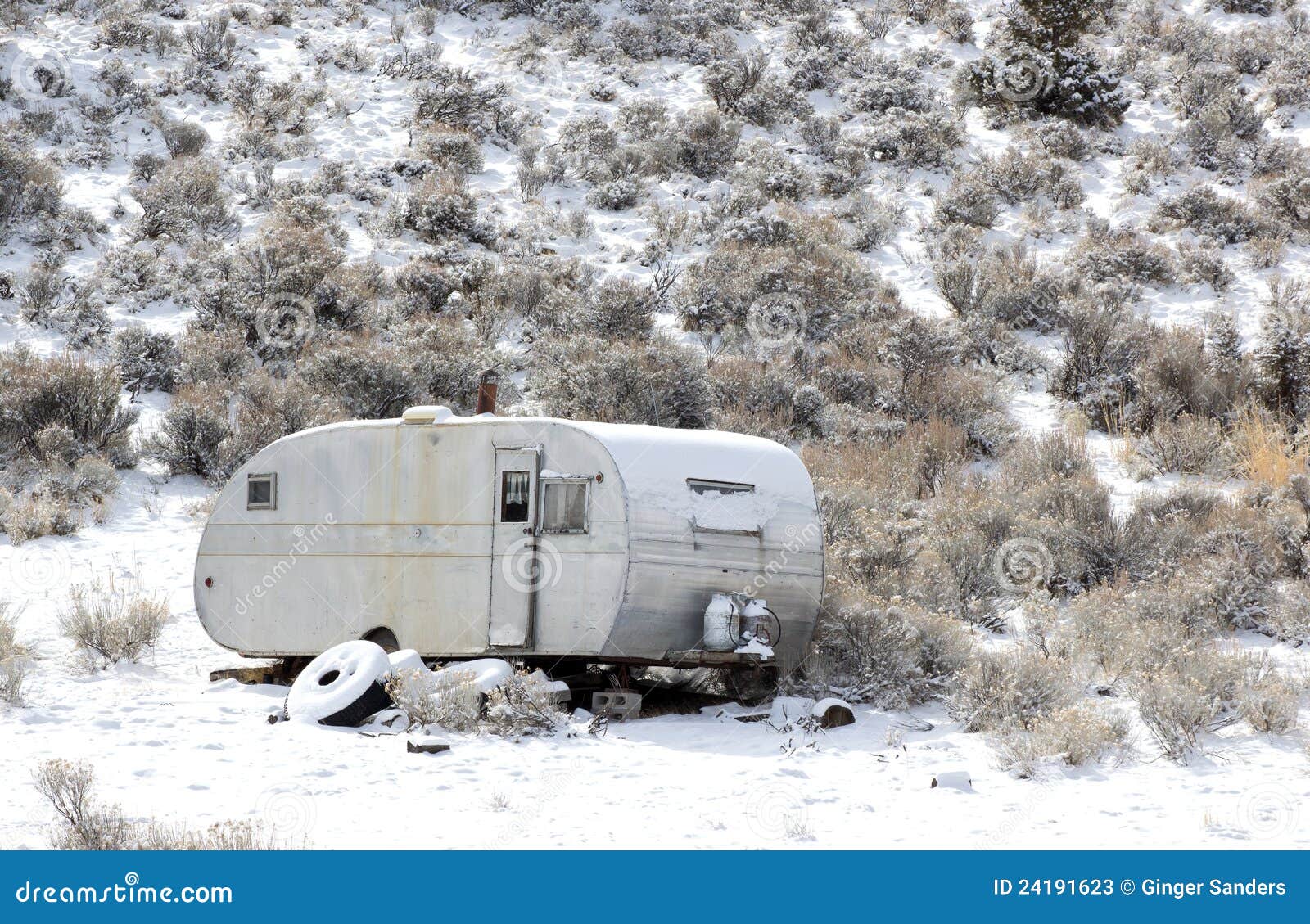 Old Abandoned Travel Trailer in Snow Stock Image Image of photograph