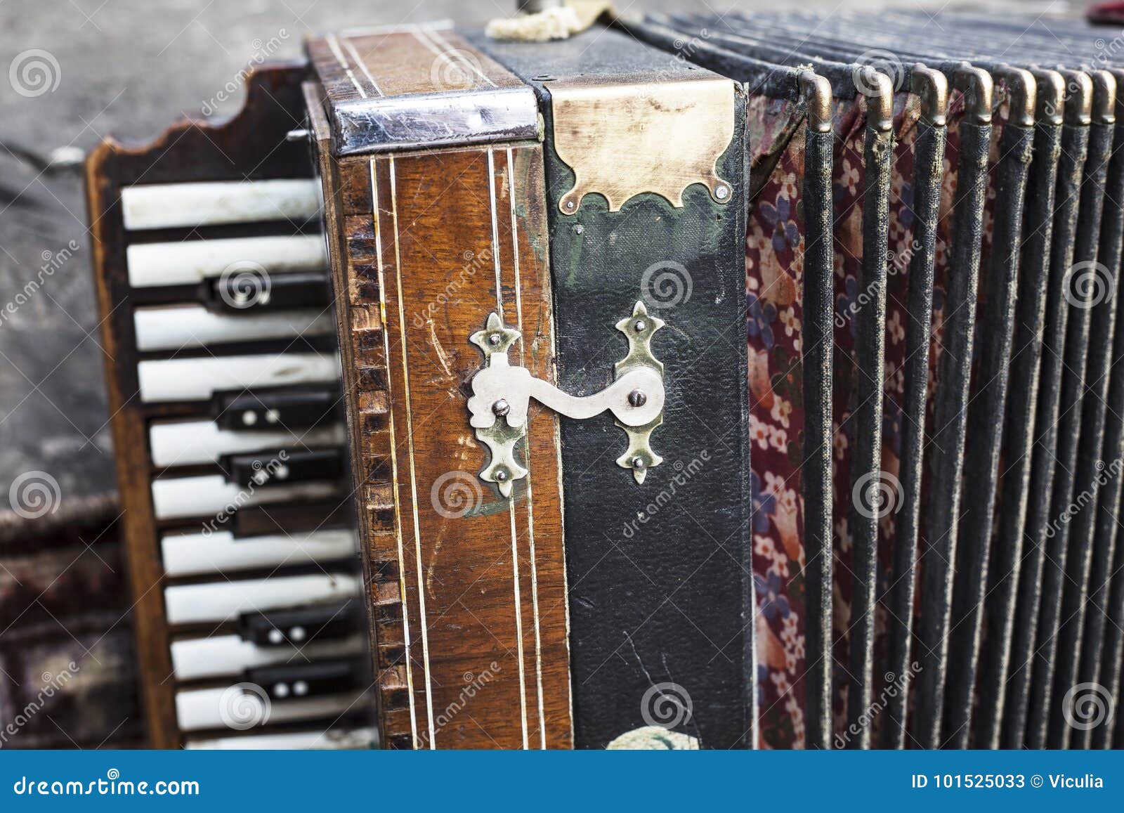 Vintage Harmonic. Retro Button Accordion Musical Instrument Stock