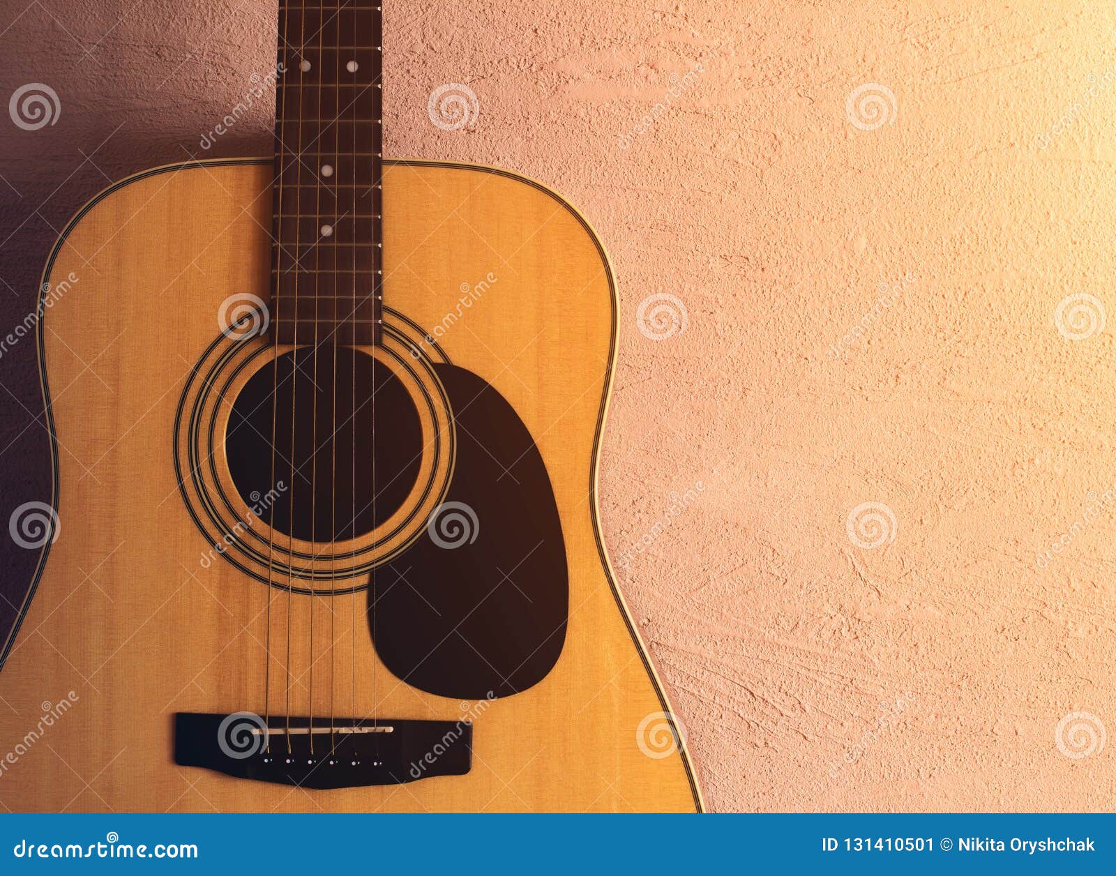 Old Acoustic Guitar on a Sandy Texture. Sunlight Stock Image Image of