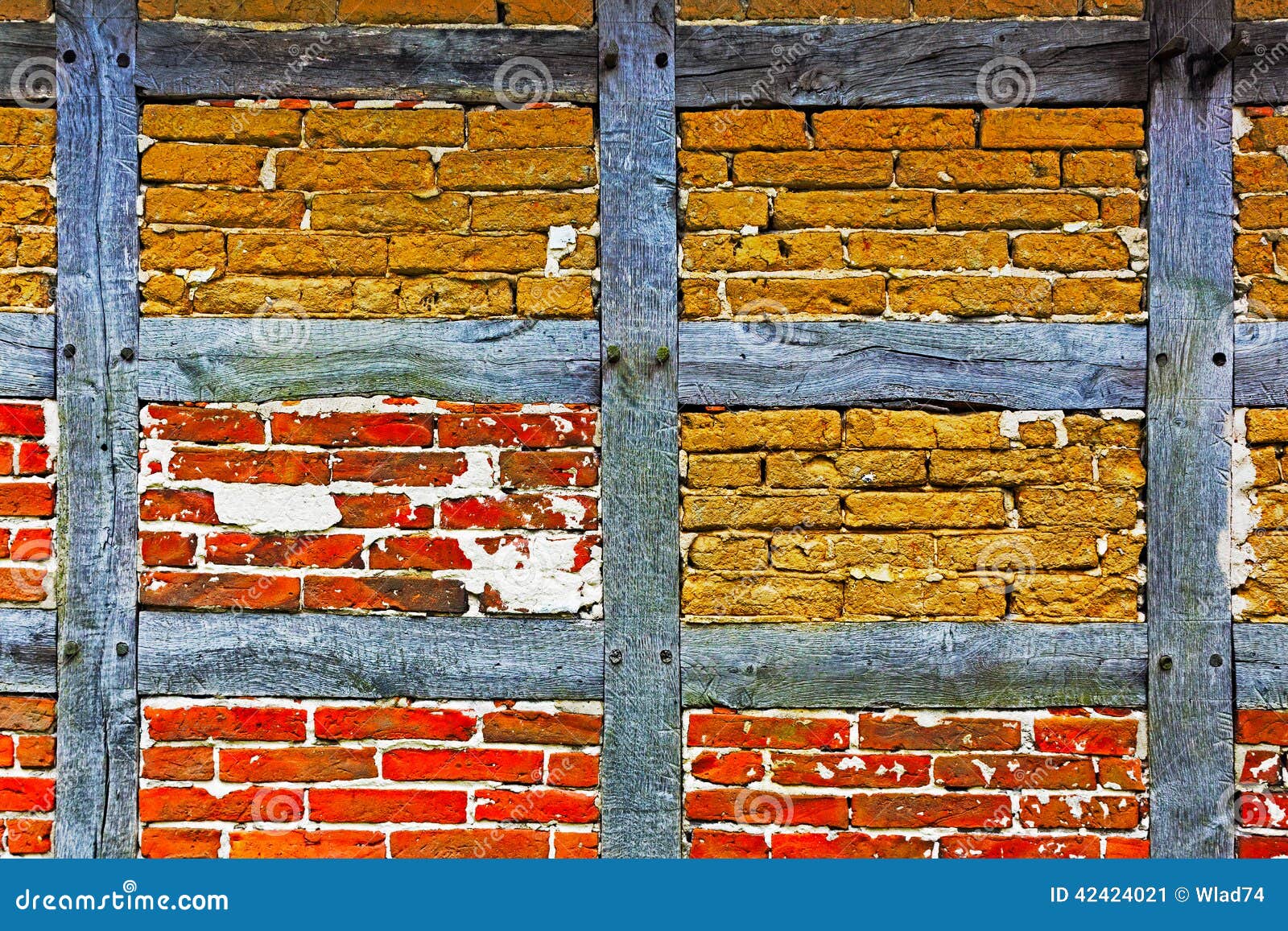 Old Adobe and Brick Wall of Half Timbered House Stock Image Image of