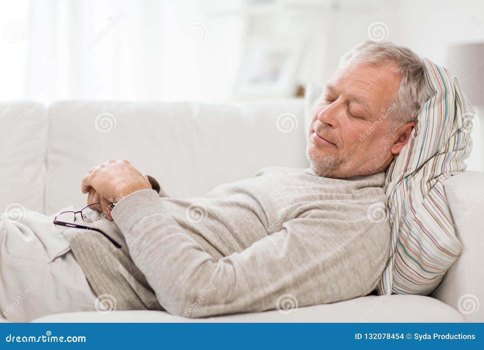 Senior Man Sleeping On Sofa At Home Stock Photo Image Of Senior