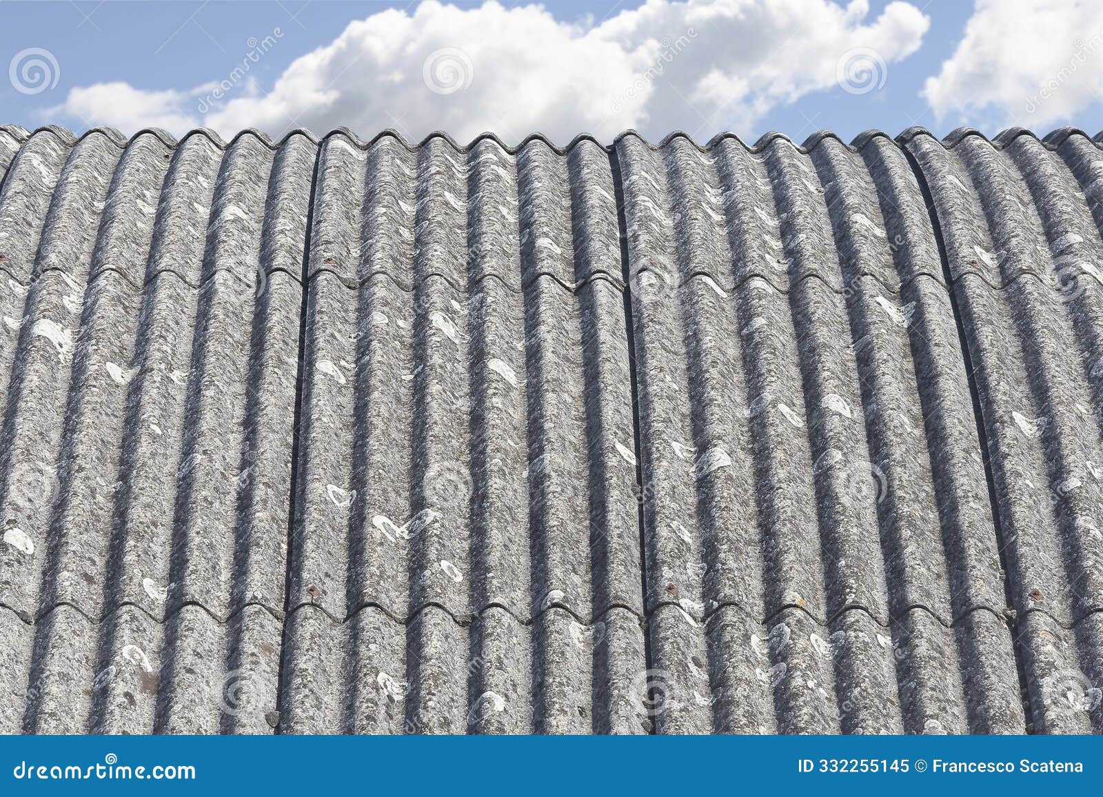 old aged and dangerous roof made of curved prefabricated panels and wave-d panels