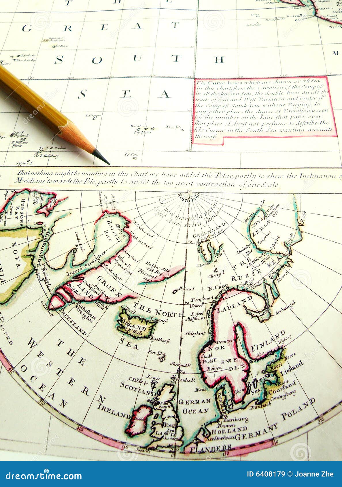 old aged map of arctic circle & north pole