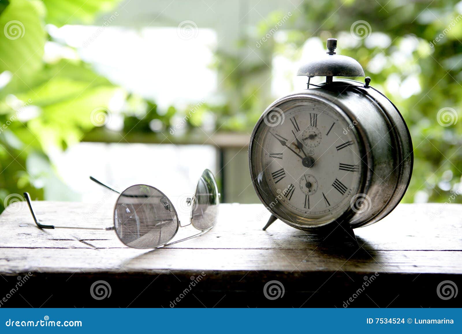 Old Alarm Bell Clock at the Window Backlit Stock Photo Image of