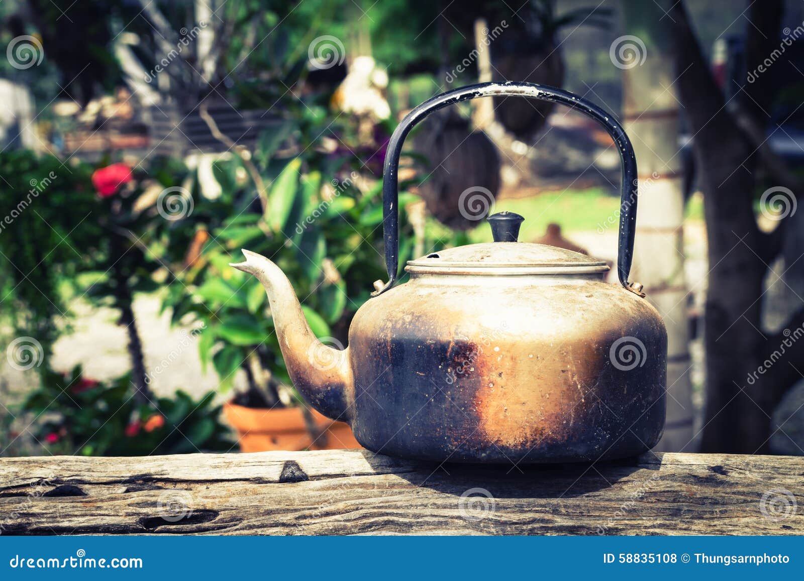 Old Aluminium Kettle on Timber Stock Photo Image of healthy, ancient