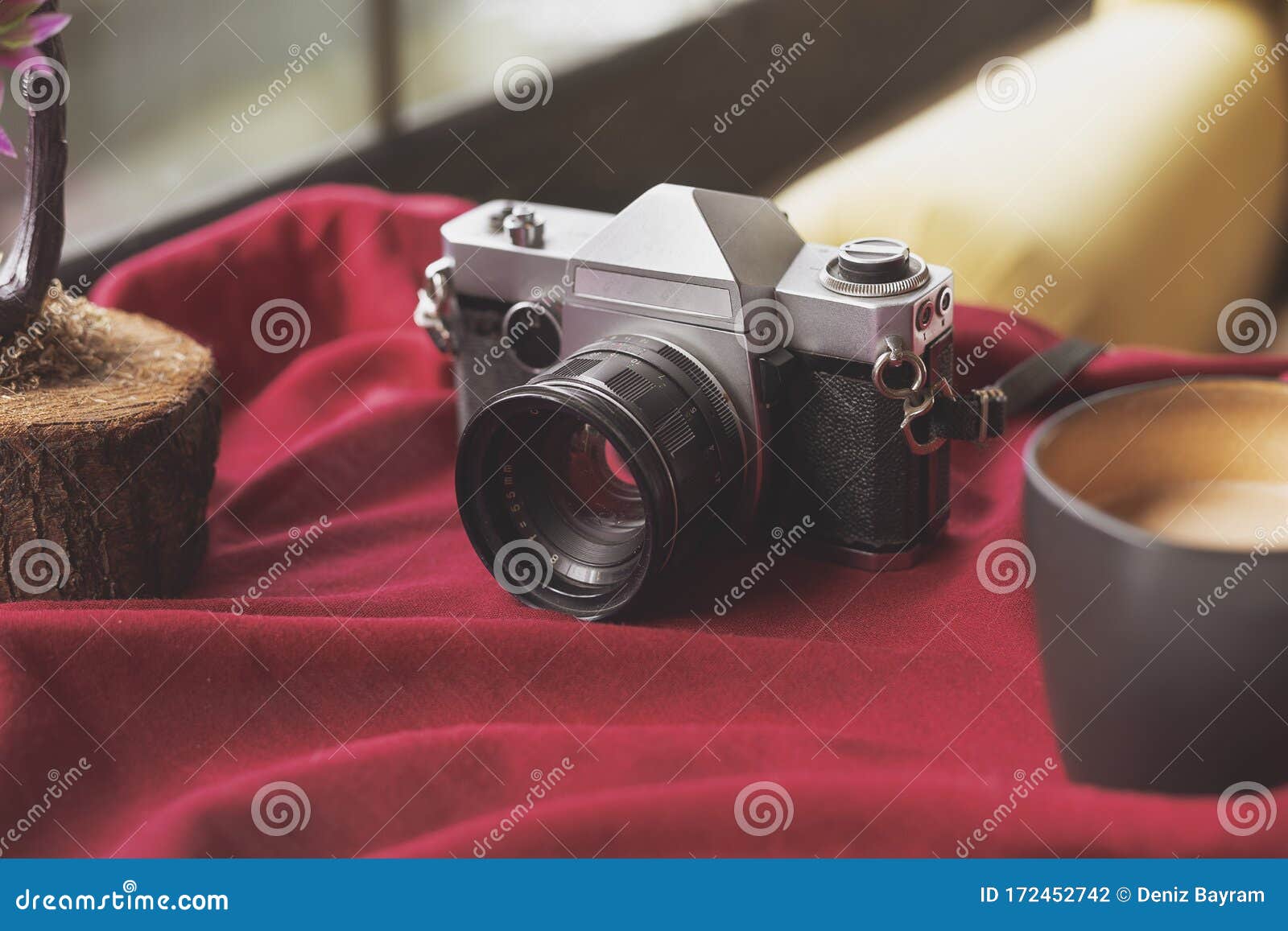 An Old Analog Camera and Coffee Concept Stock Photo Image of cafe