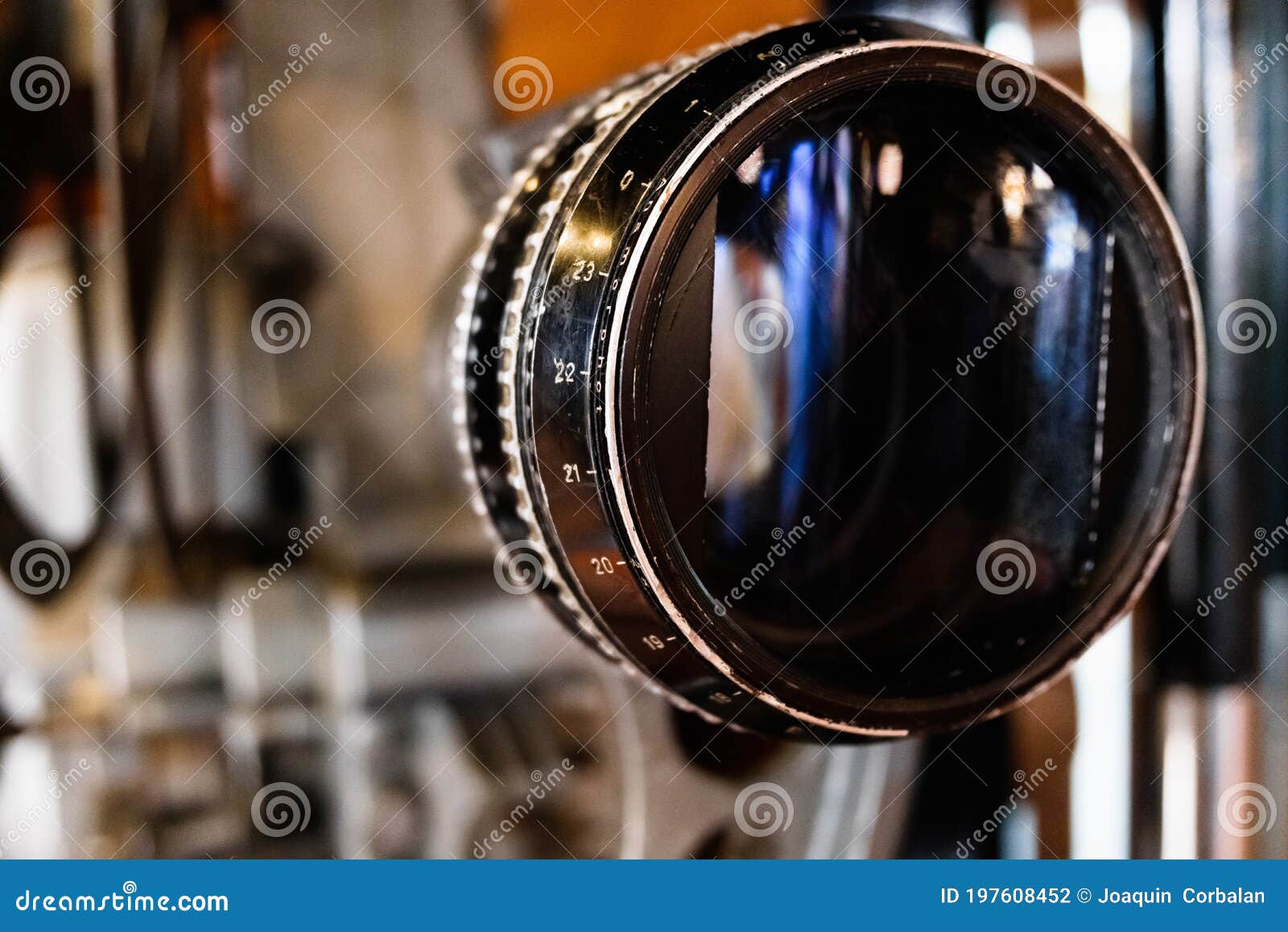 Old Anamorphic Glass Lens on an Old Movie Projector Stock Photo Image of technology, light