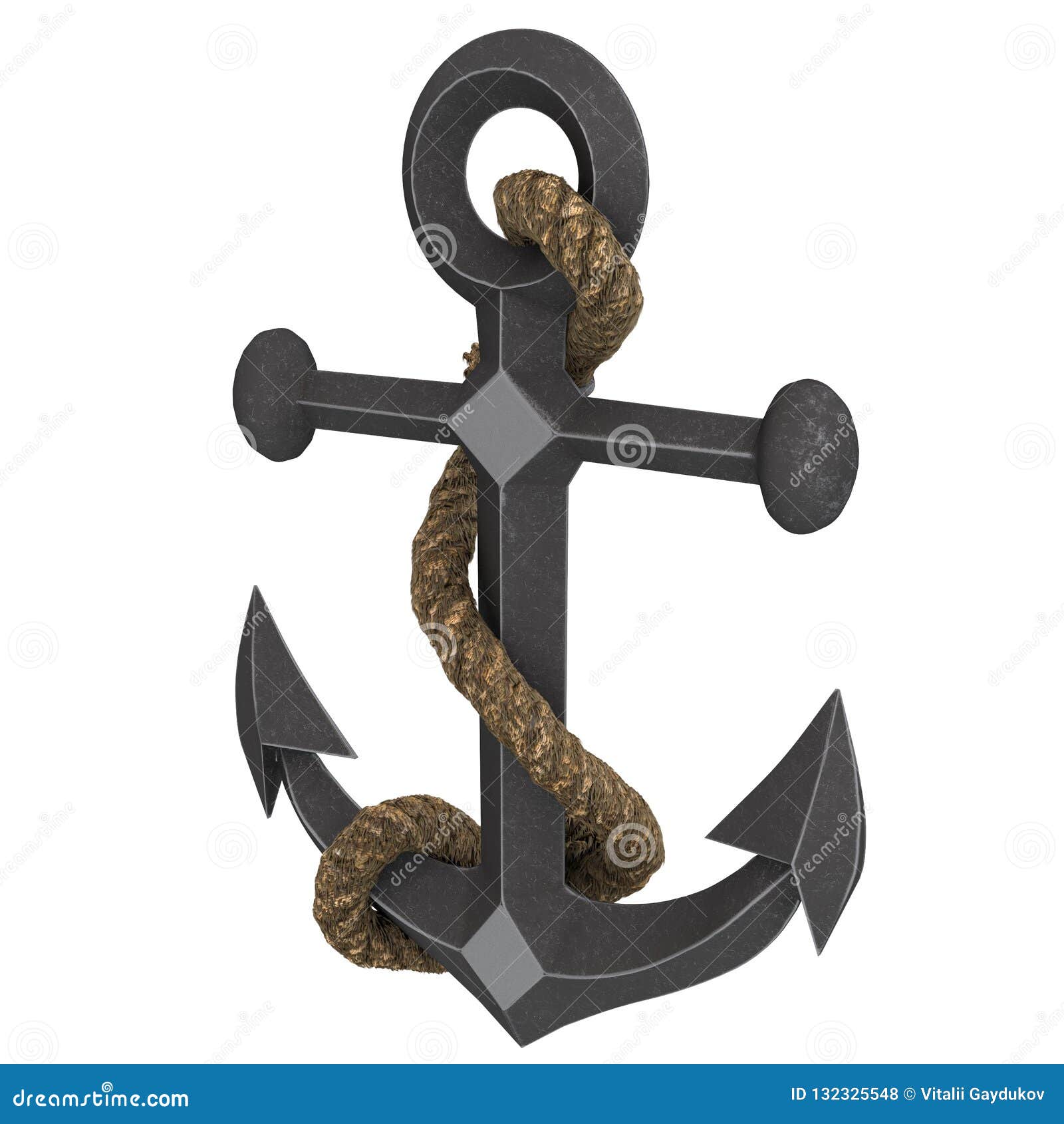 Old Anchor with Rope on an Isolated White Background. 3d Illustration ...