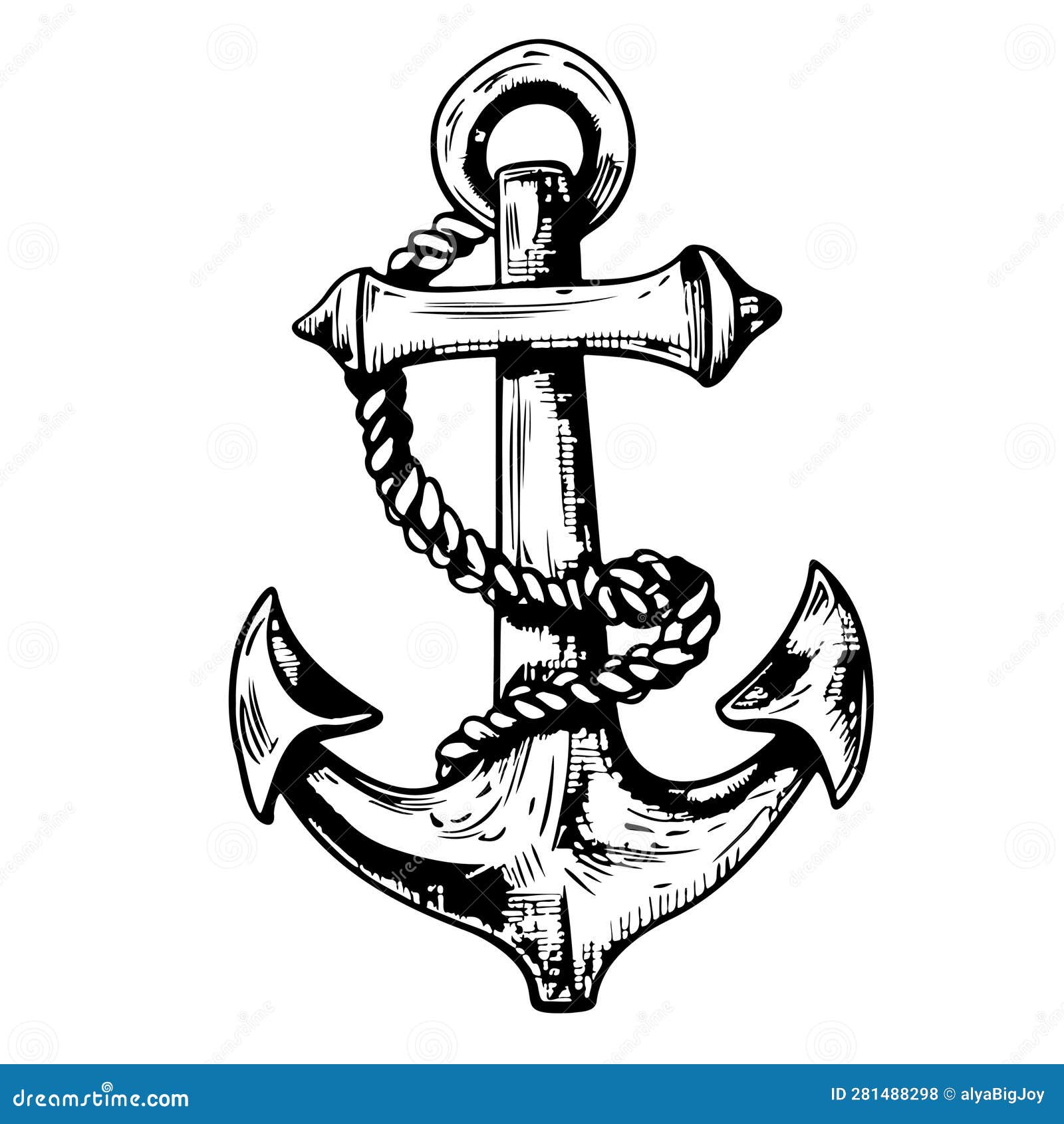 Old Anchor with Rope Sketch Hand Drawn in Doodle Style Vector ...