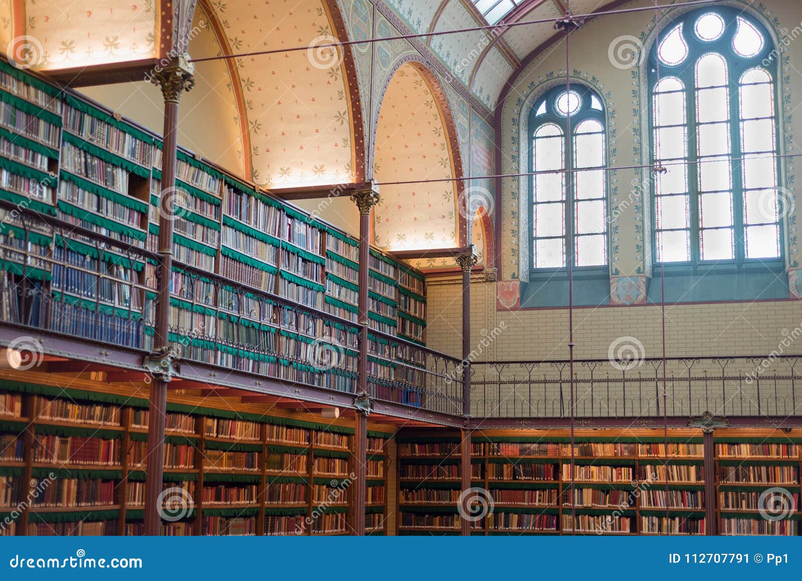 Old Ancient Library Interior Ceiling Books Windows Bookshelf