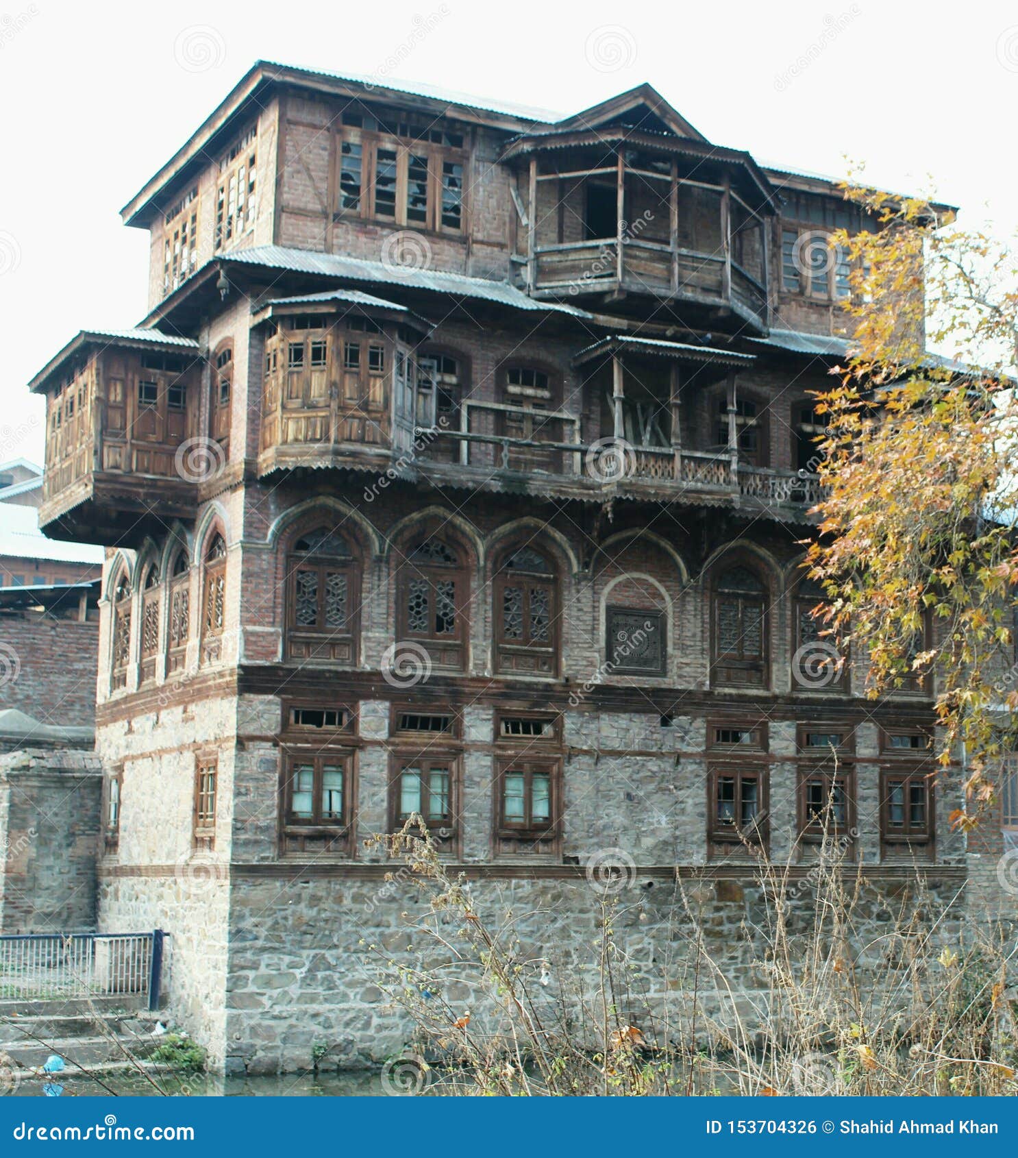 Kashmir Wood Work Architectural House! Stock Photo Image of wood