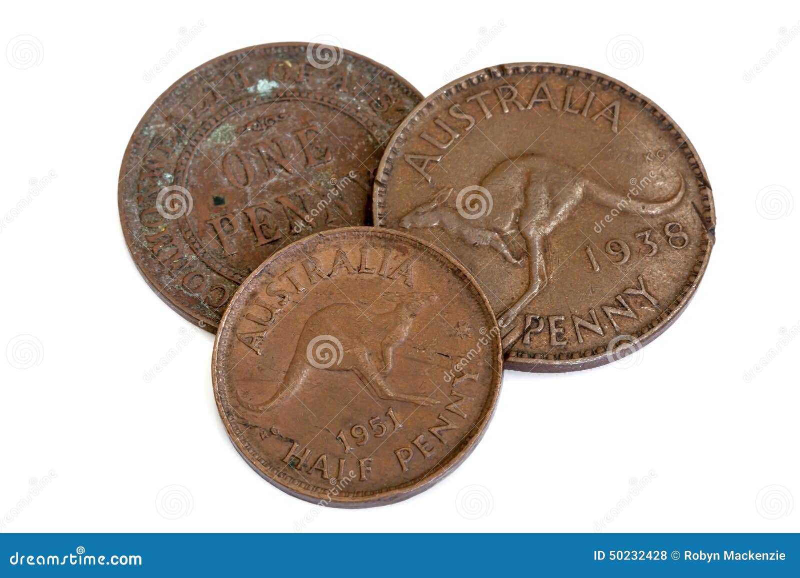 Old Australian Pennies Isolated on White Stock Photo Image of