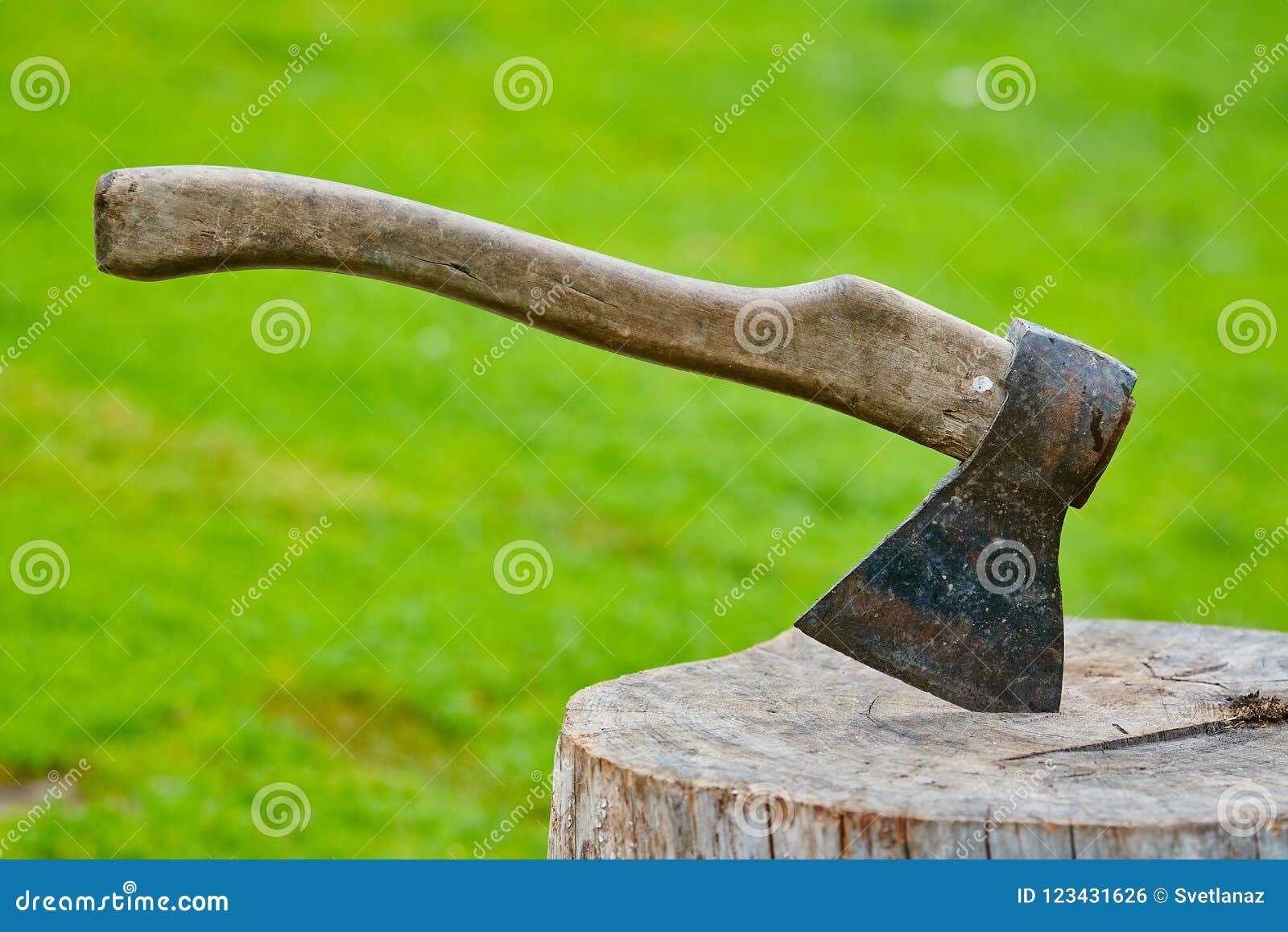 The Old Axe in the Chopping Block Stock Photo Image of nature