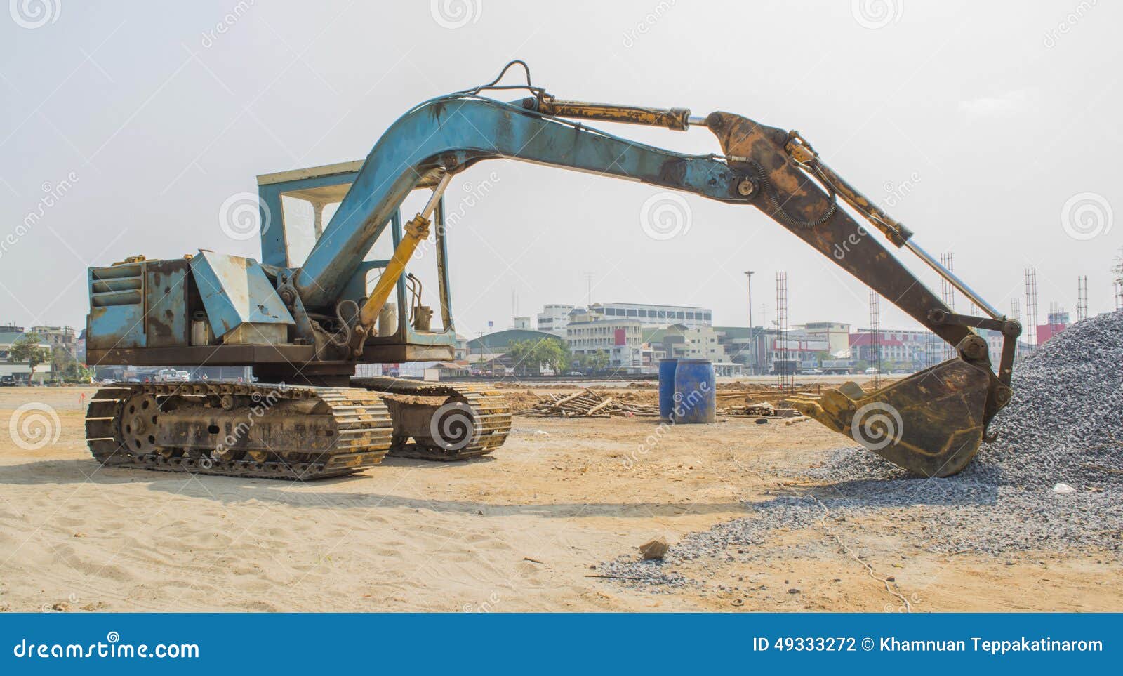 Old backhoe dozer on site stock photo. Image of earth 49333272
