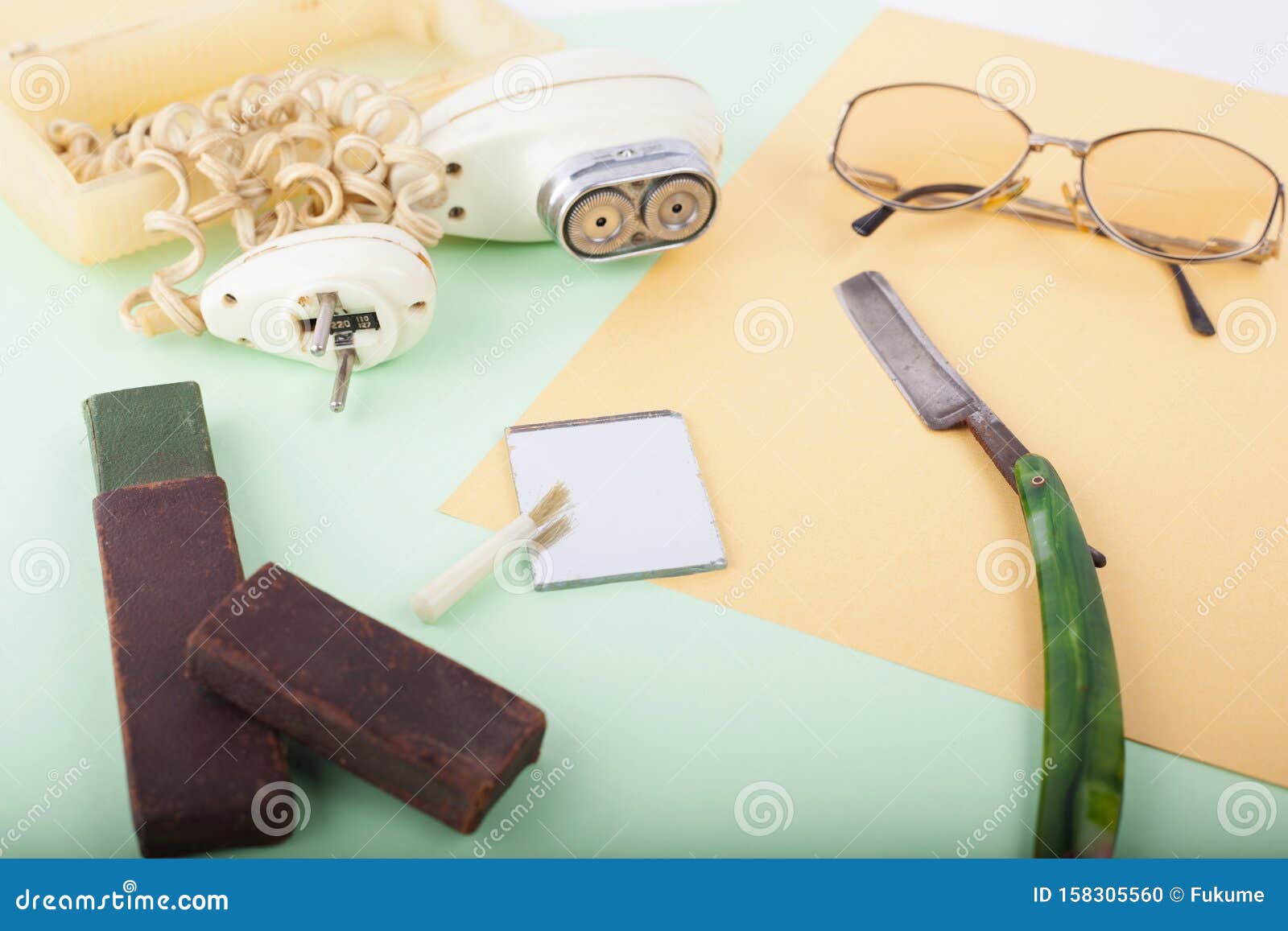 Old Barber Set. Vintage Haircut Accessories.. Stock Photo - Image of ...