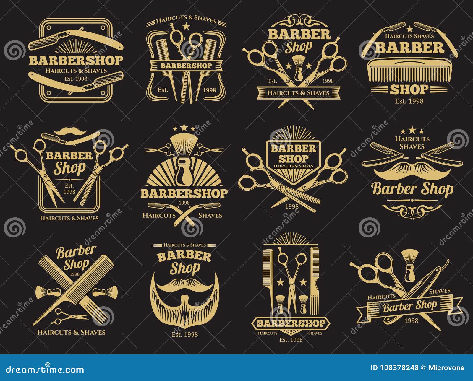 old barbershop  emblems and labels