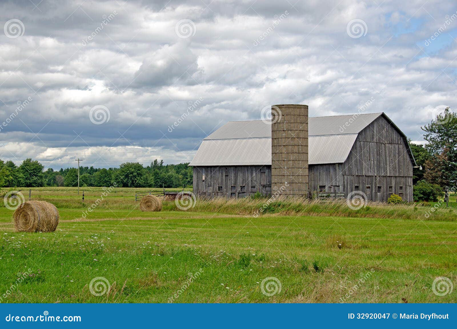 Old barn with hay bales stock image. Image of silo, cloud 32920047