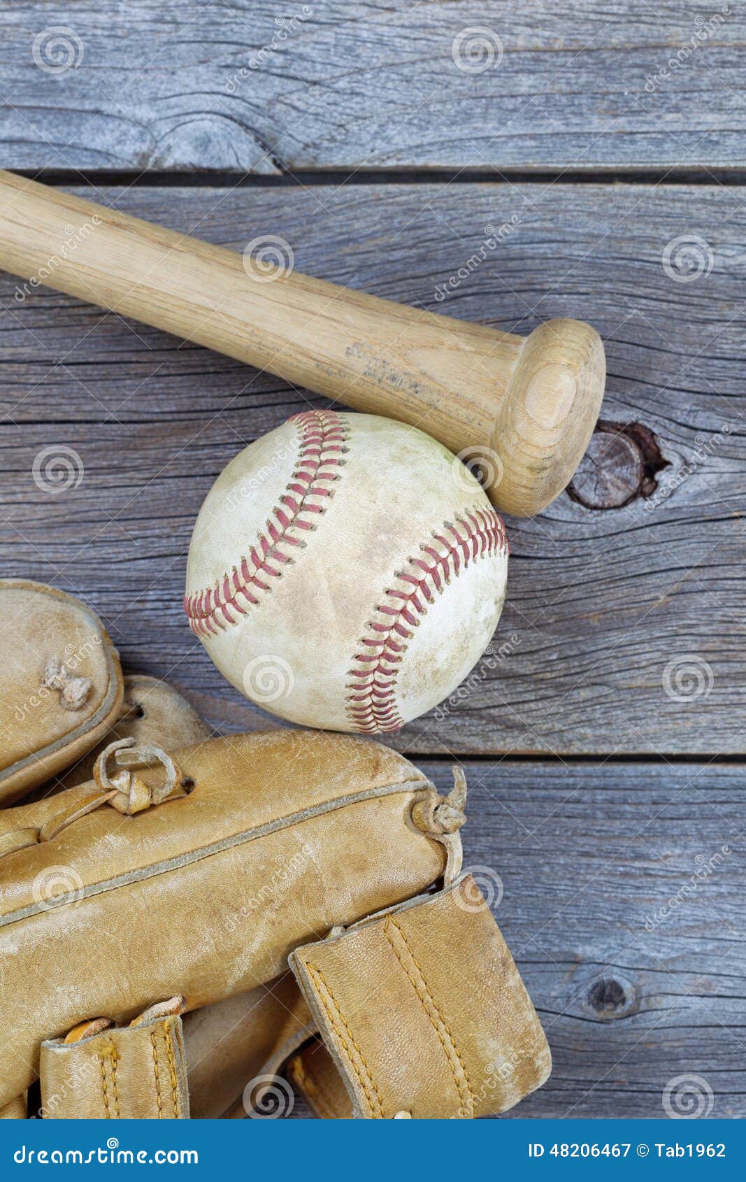 Old Baseball Items on Rustic Wood Stock Image Image of sport