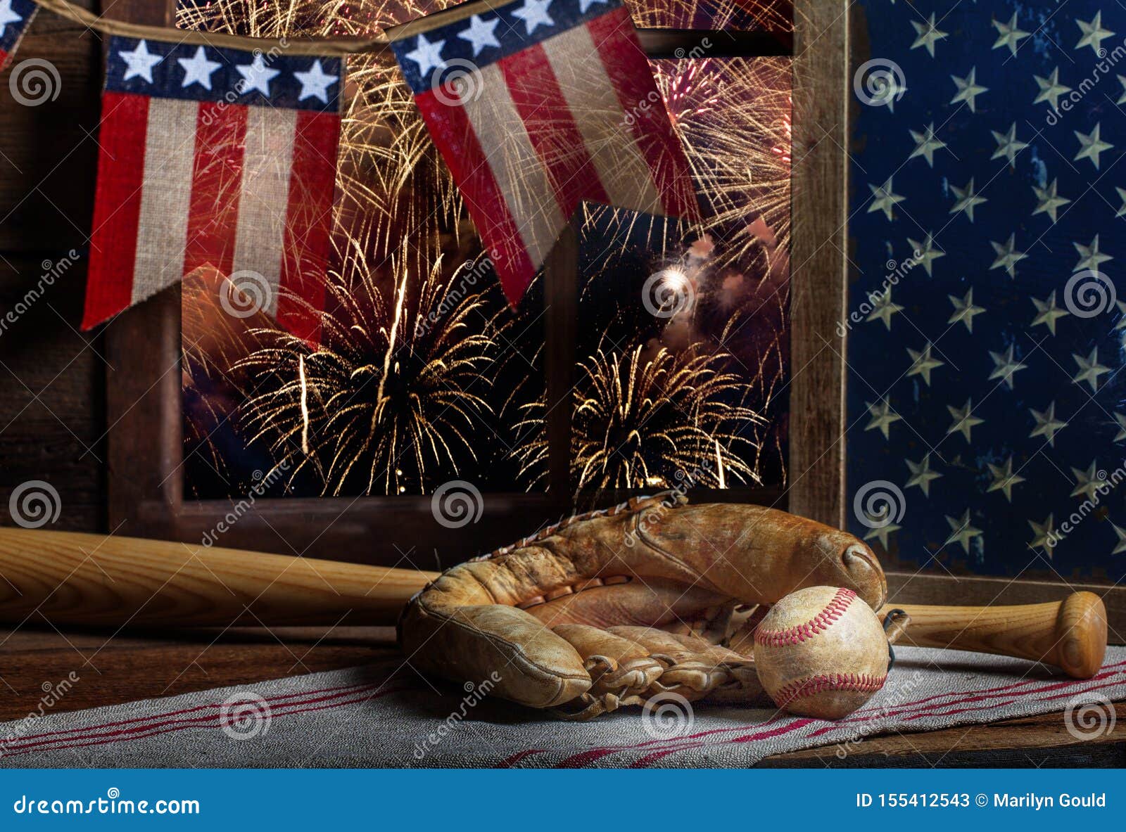 Baseball and Mitt 4th of July Stock Image - Image of independence