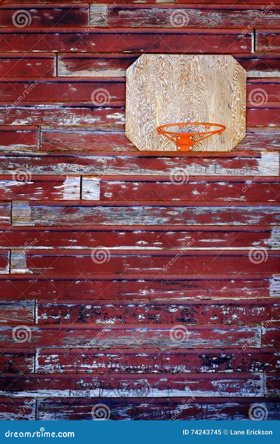 Old Basketball Hoop on Red Barn Wall Stock Image Image of pointer